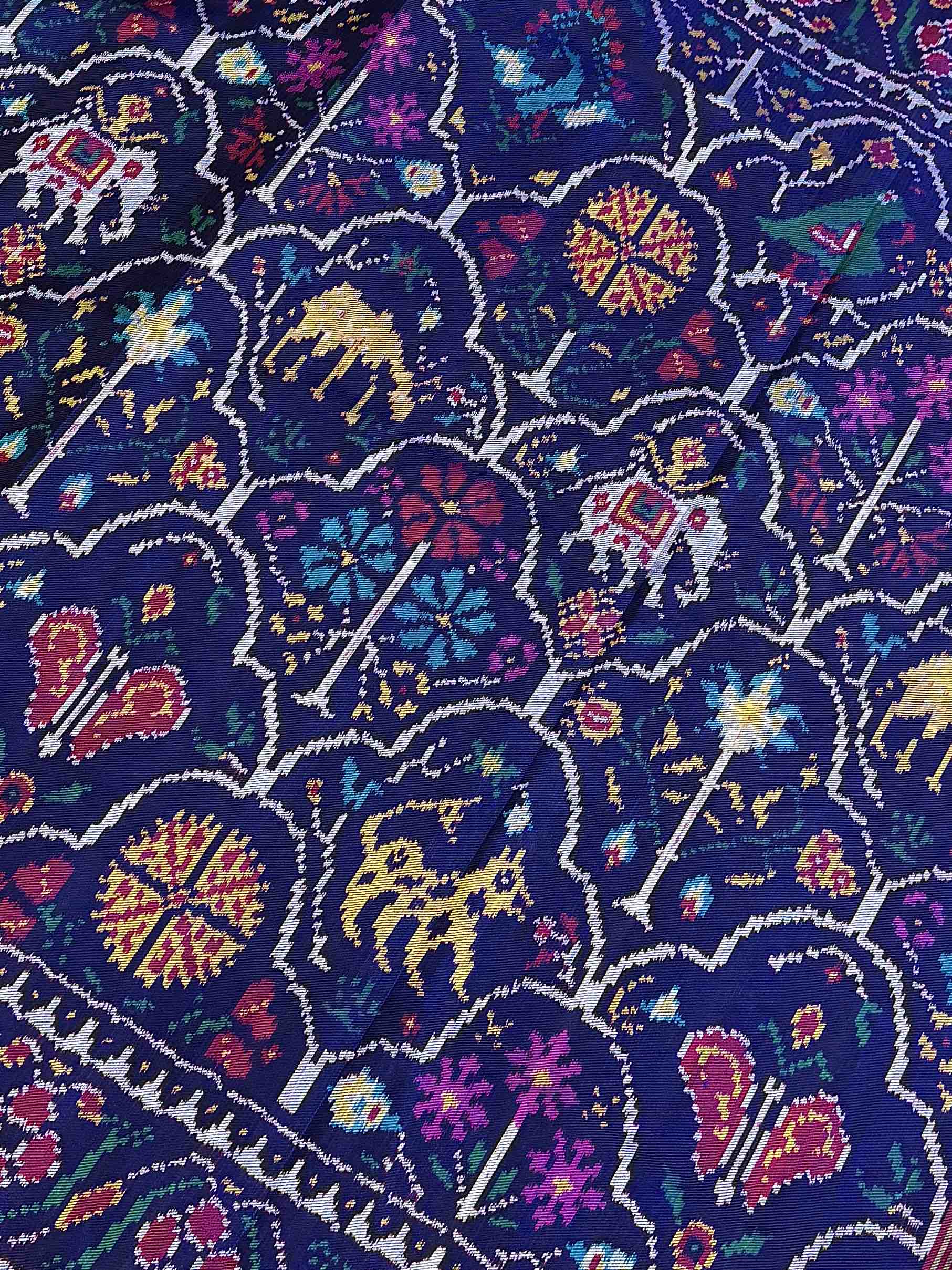 Blue and Magenta pink twill Patola Saree woven with figure motifs