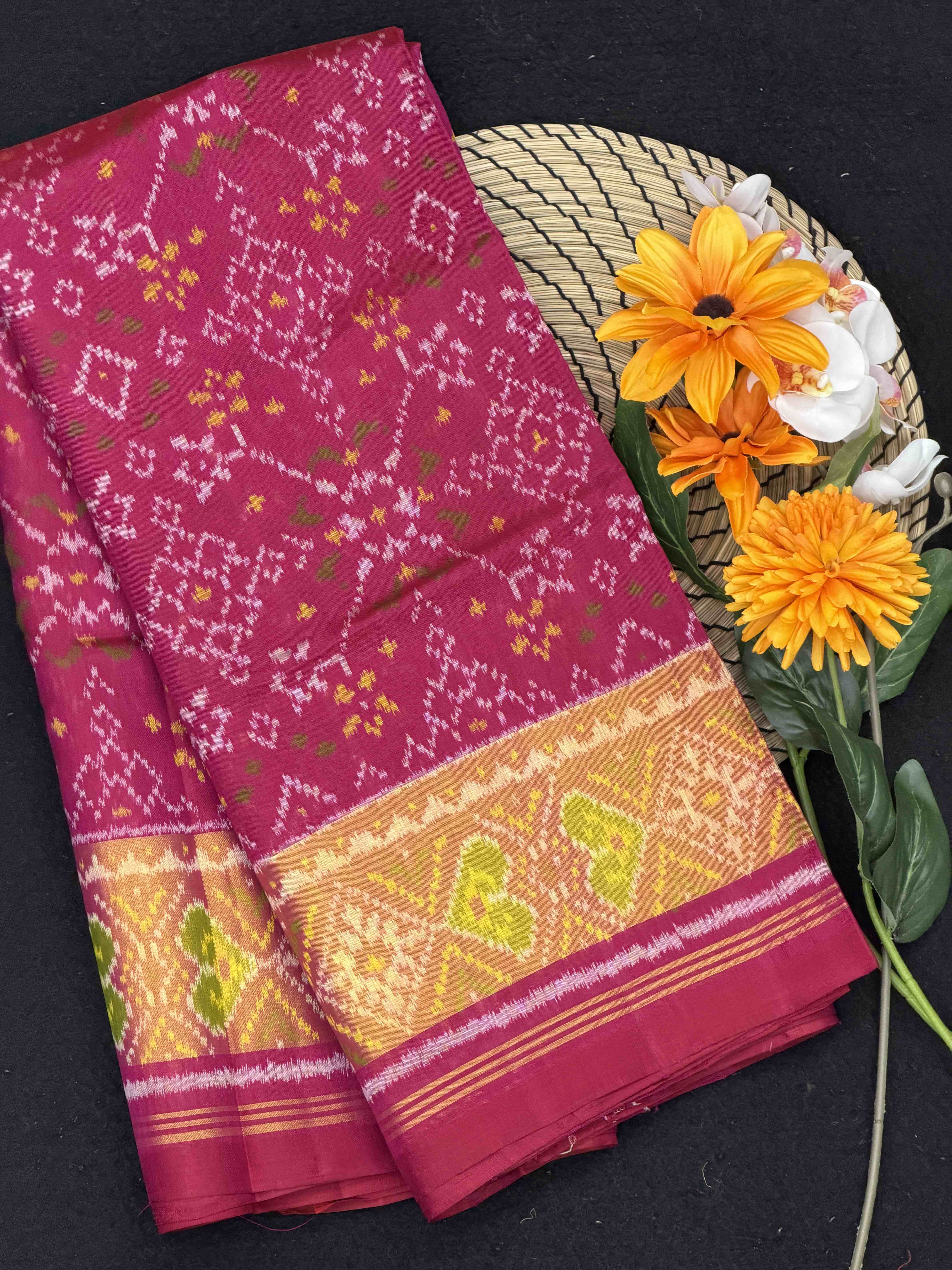 Pink Navaratan Tissue border Rajkot Patola Saree