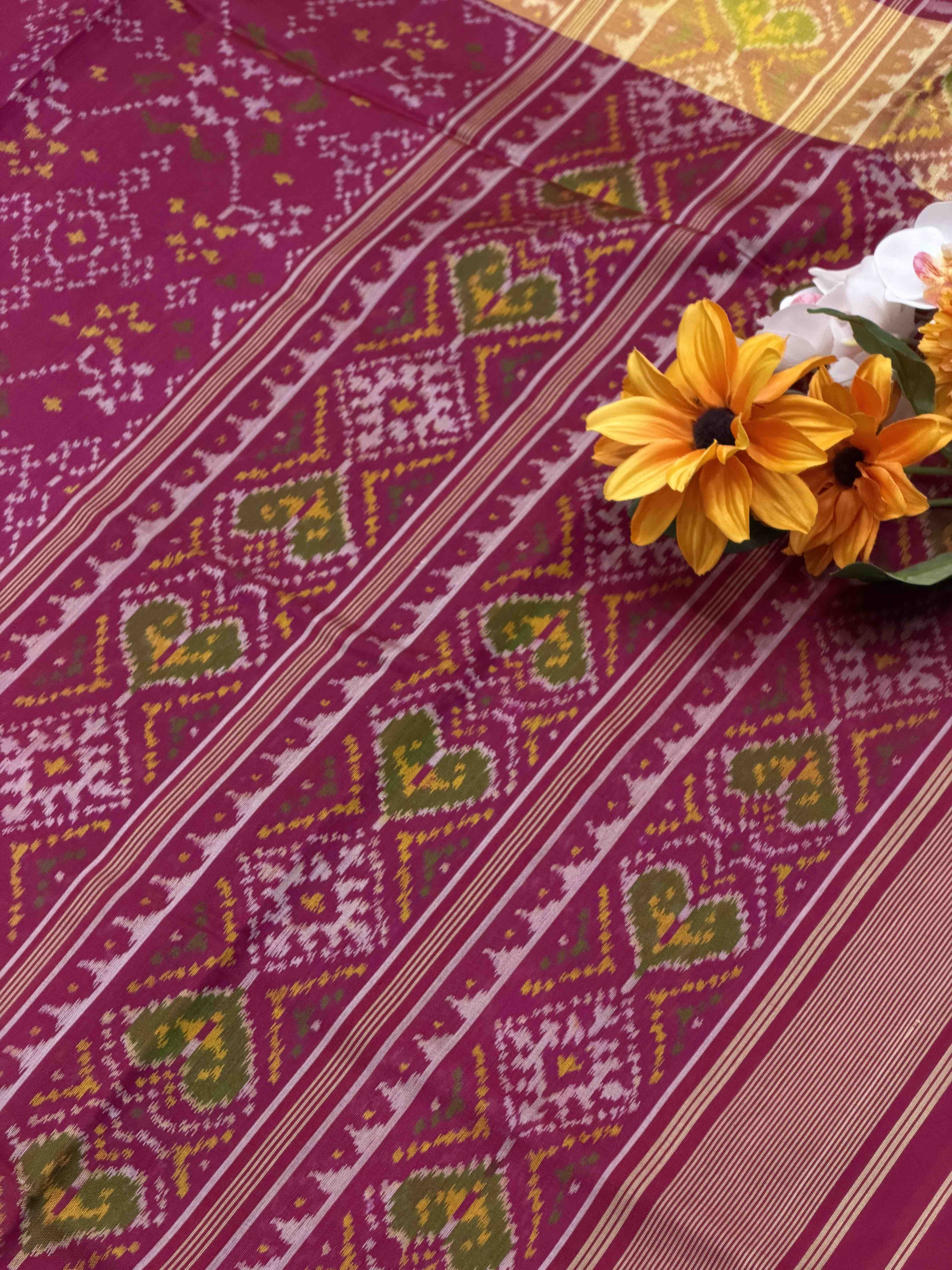 Pink Navaratan Tissue border Rajkot Patola Saree