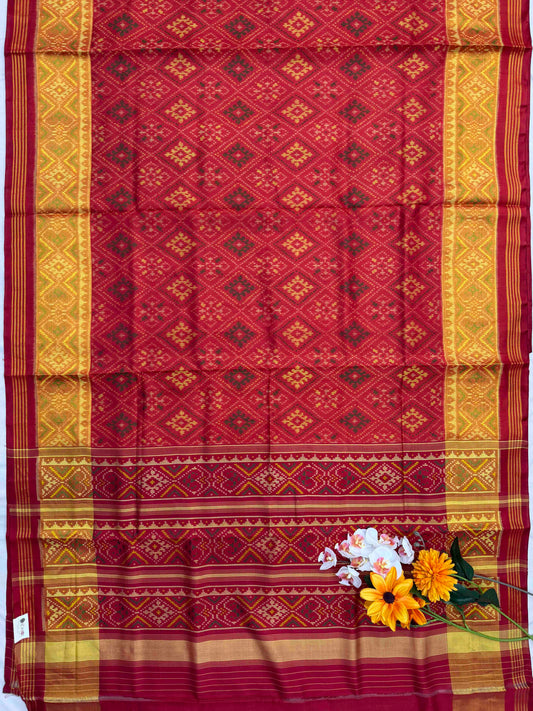 Brick Red Panchanda tissue border rajkot Patola Saree