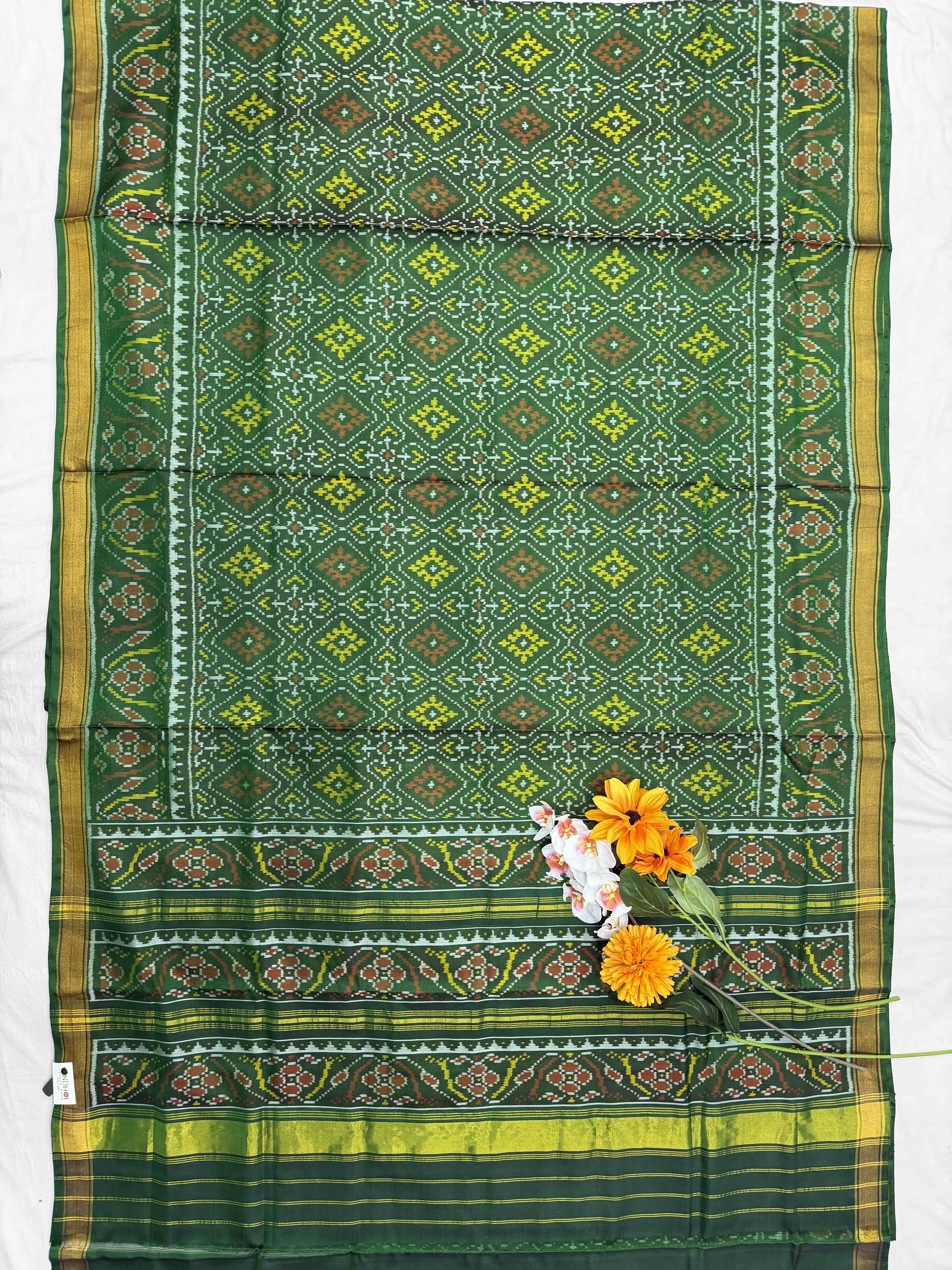 Green Panchanda small border Rajkoti Patola saree