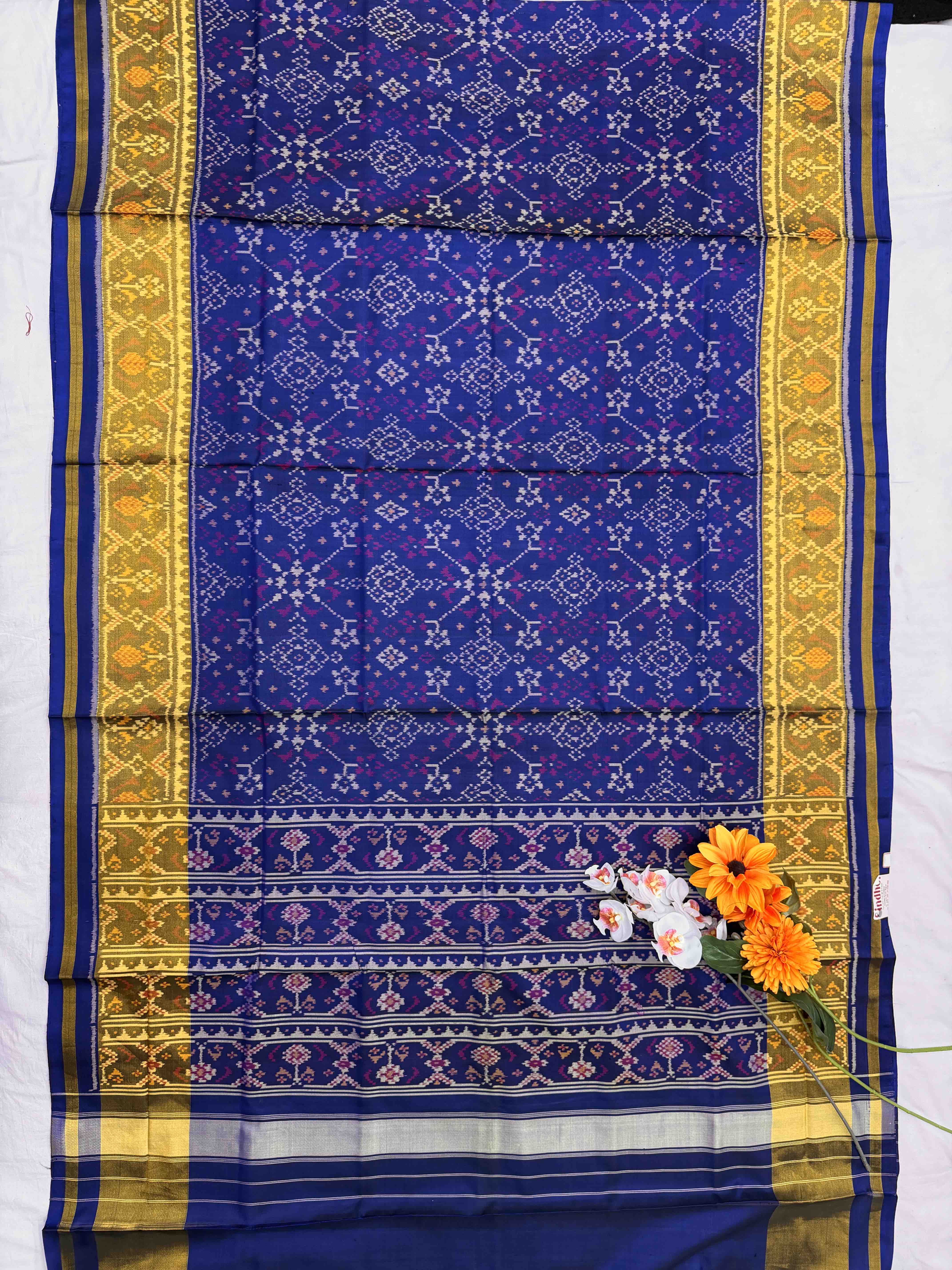 Blue Navaratan Tissue border Patola Saree