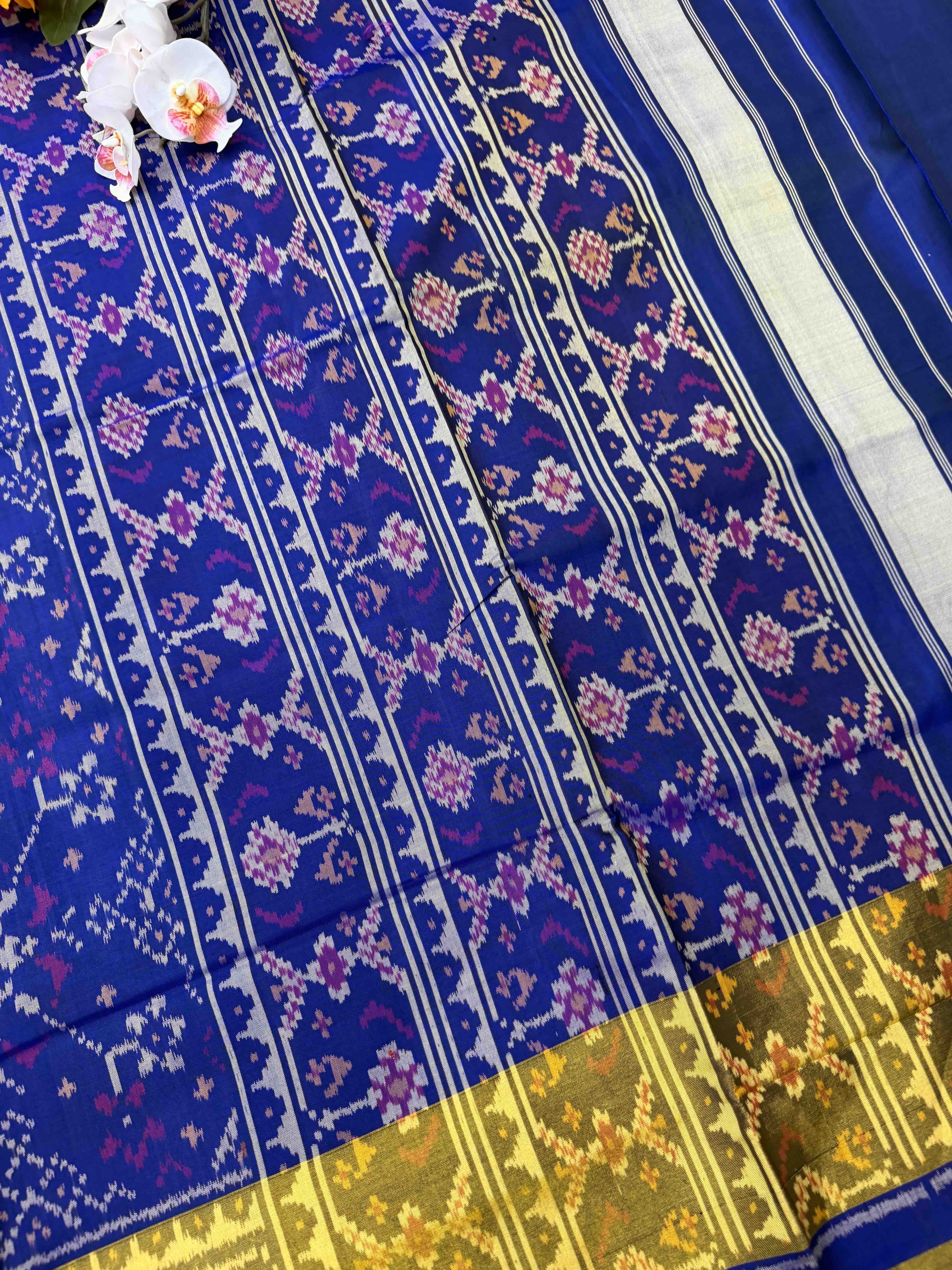 Blue Navaratan Tissue border Patola Saree