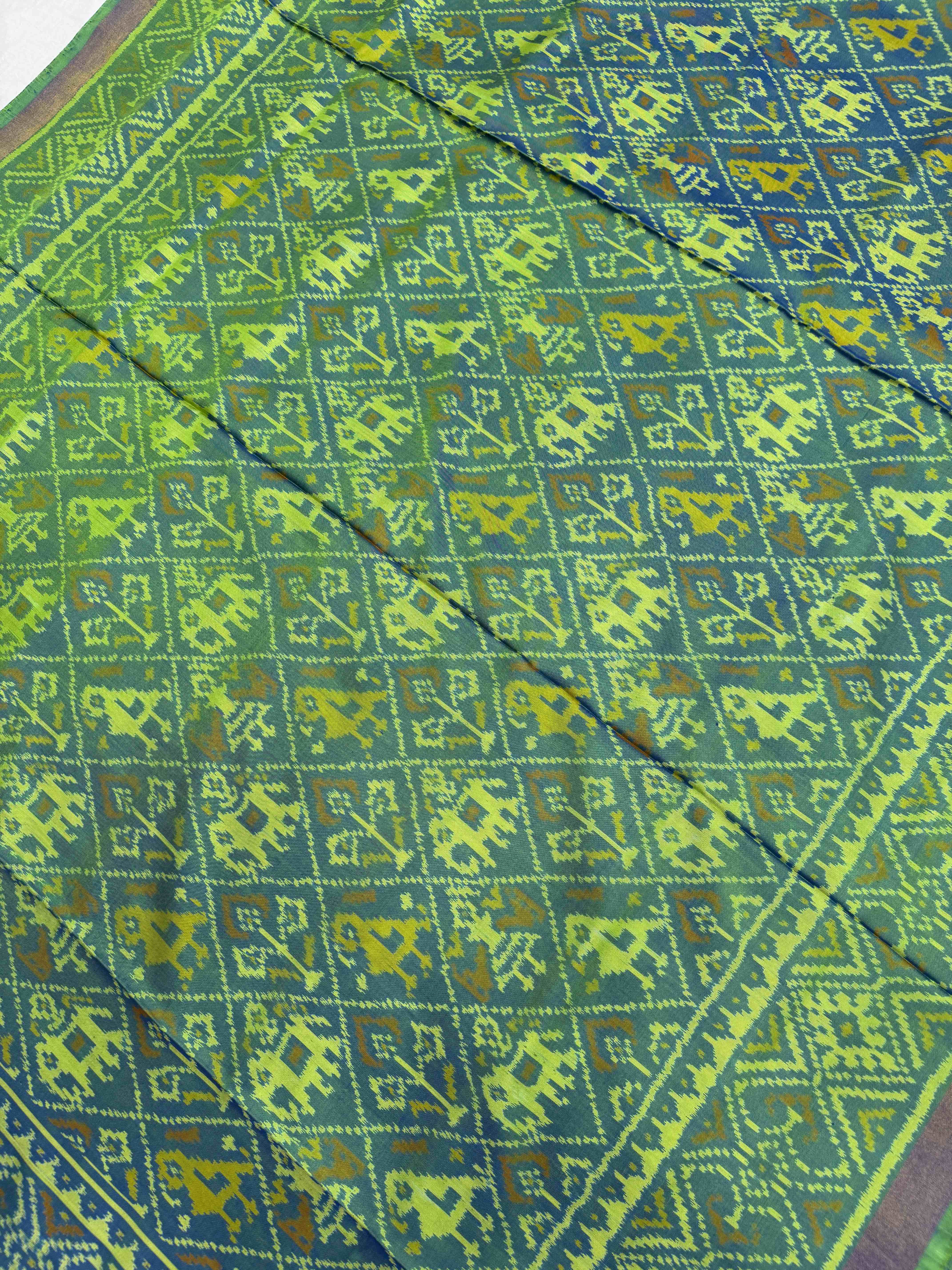 Light green & Blue shaded Narikunjar Patola Saree