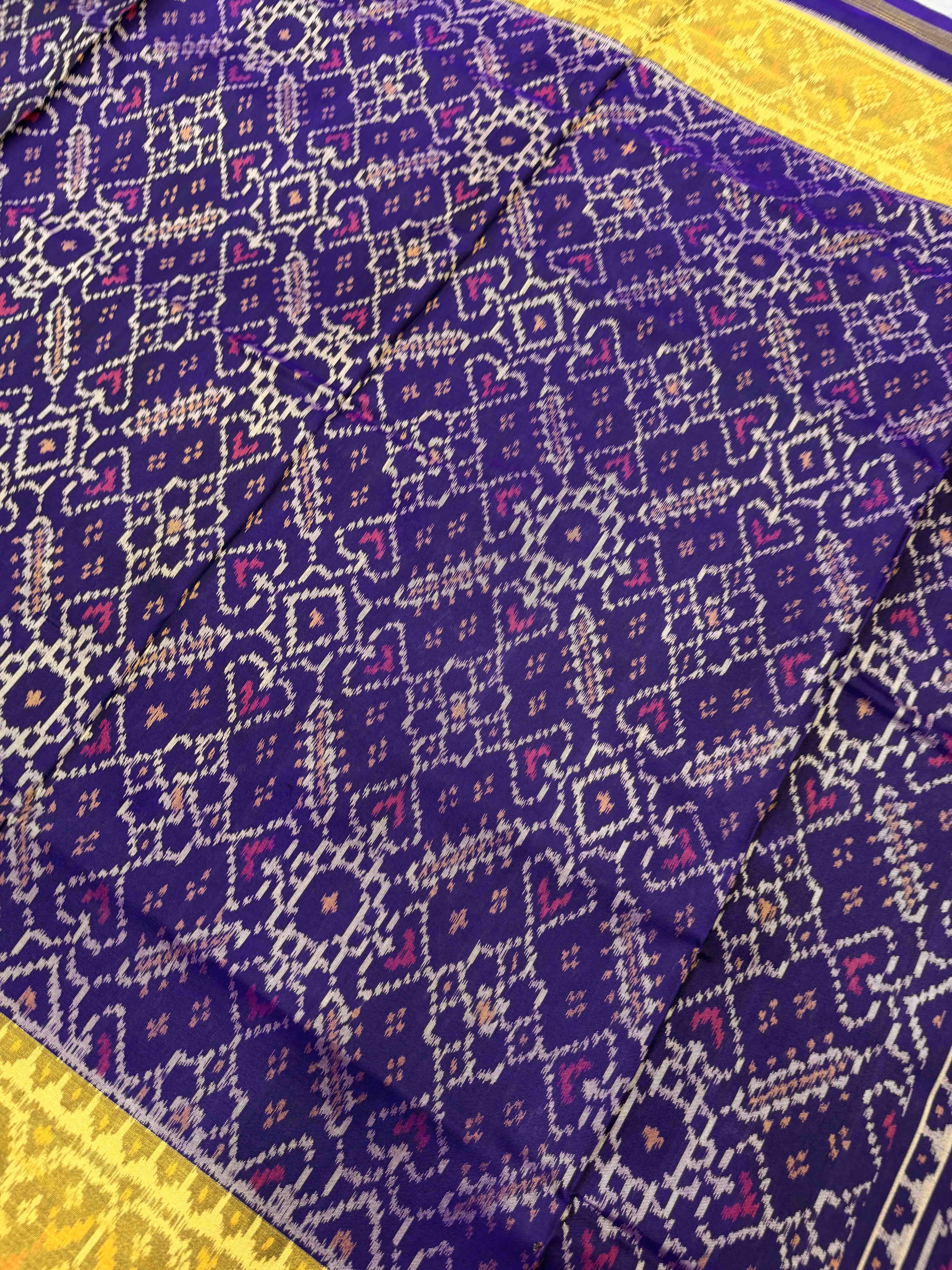 Purple Manekchawk tissue border rajkot Patola Saree