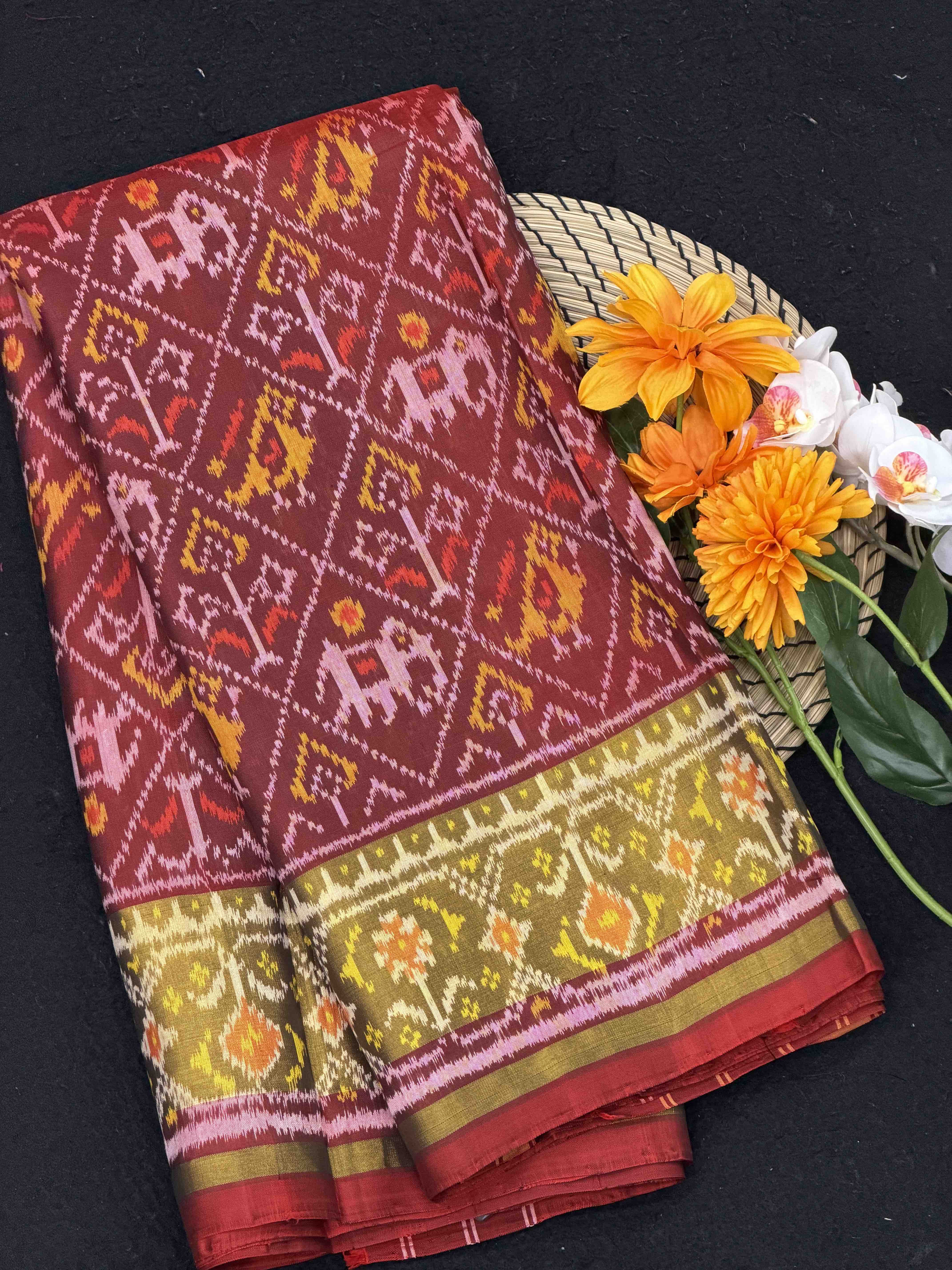 Coffee maroon Narikunj tissue border Rajkot Patola