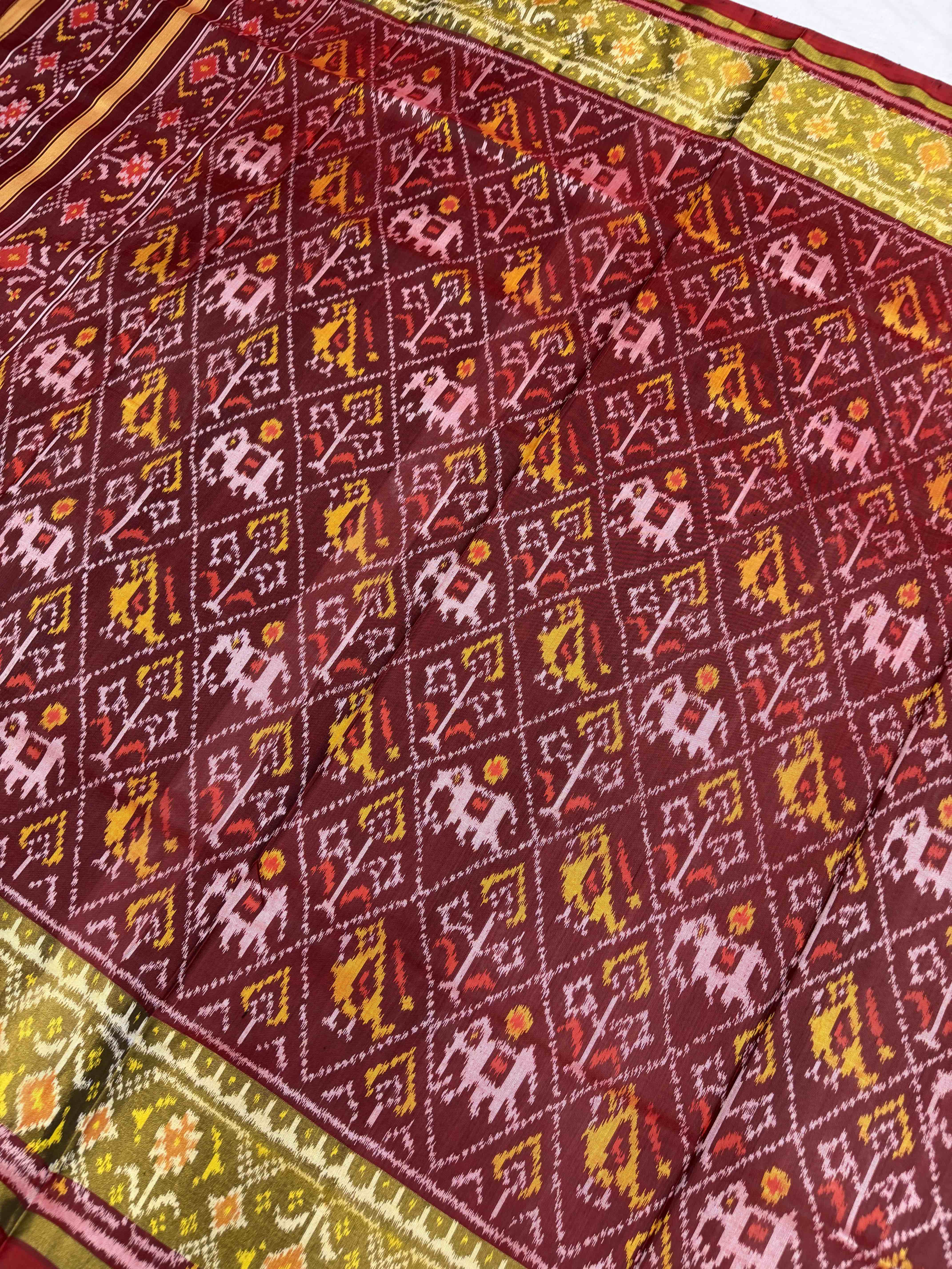 Coffee maroon Narikunj tissue border Rajkot Patola