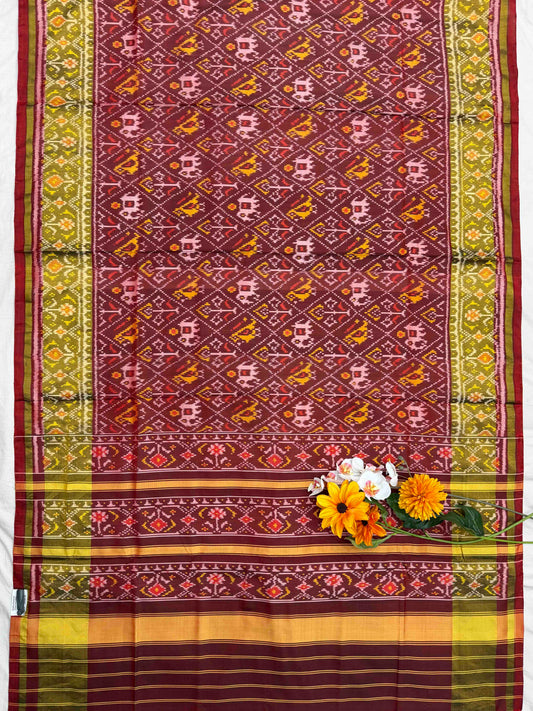 Coffee maroon Narikunj tissue border Rajkot Patola