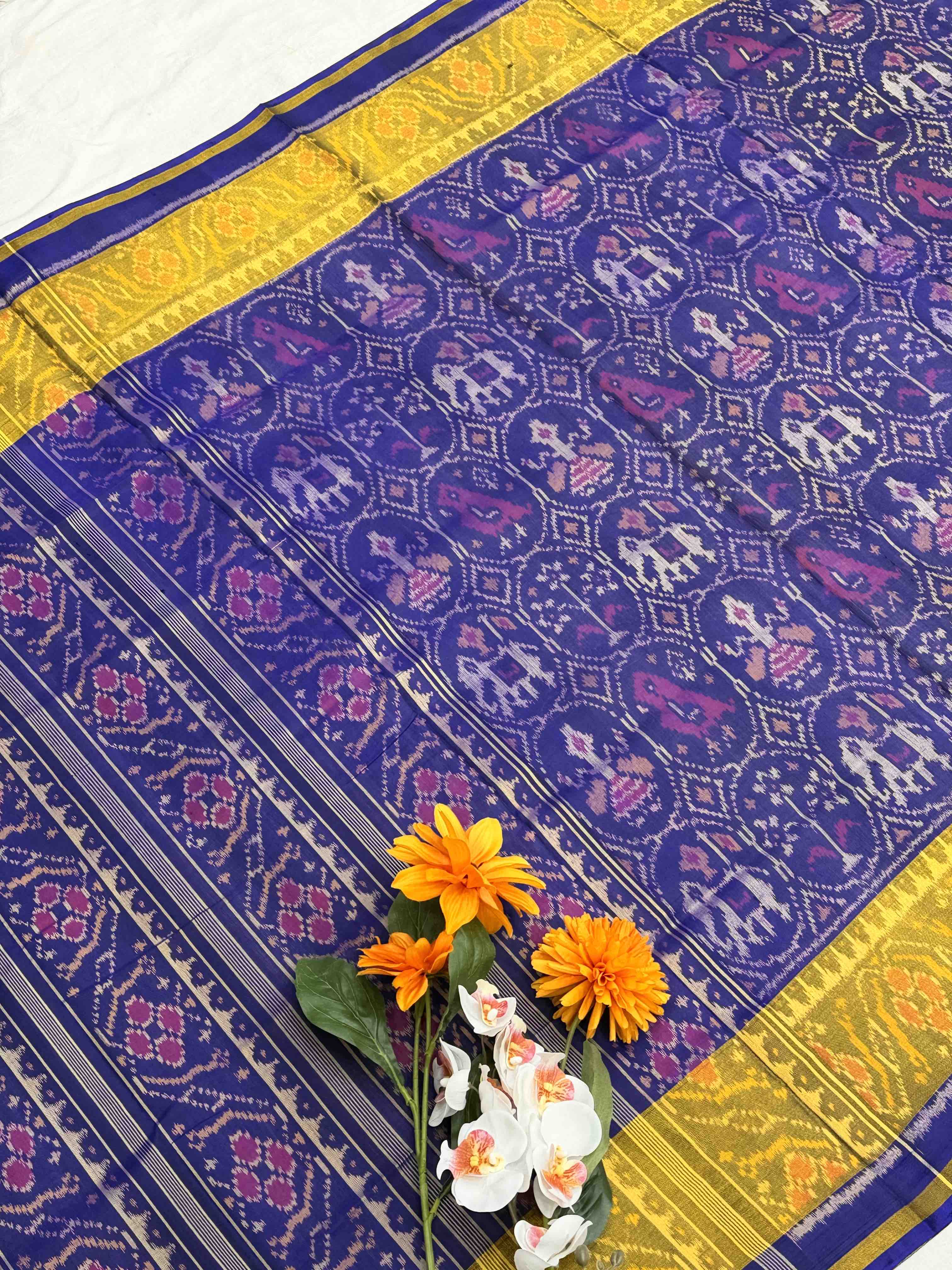 Blue tissue border Rajkoti Patola Saree