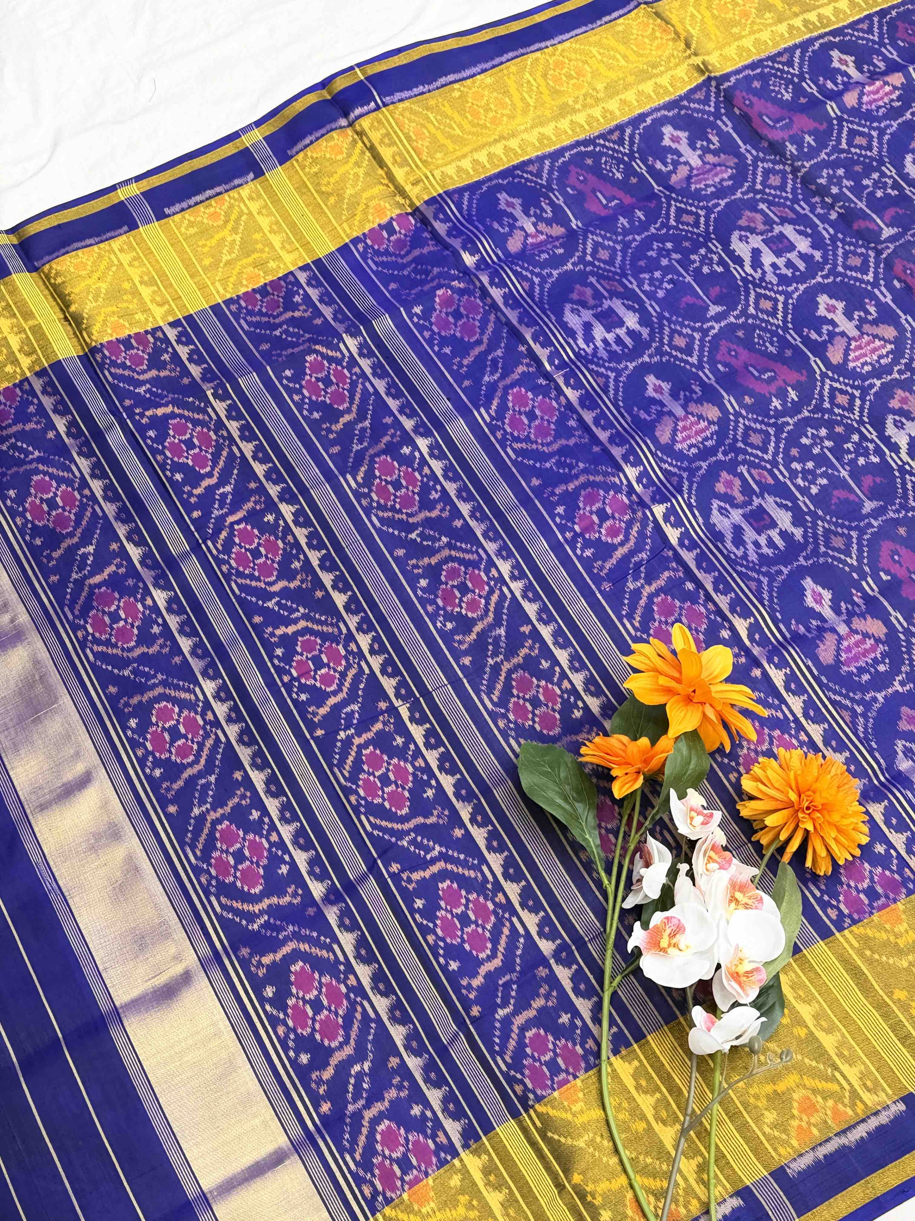 Blue tissue border Rajkoti Patola Saree