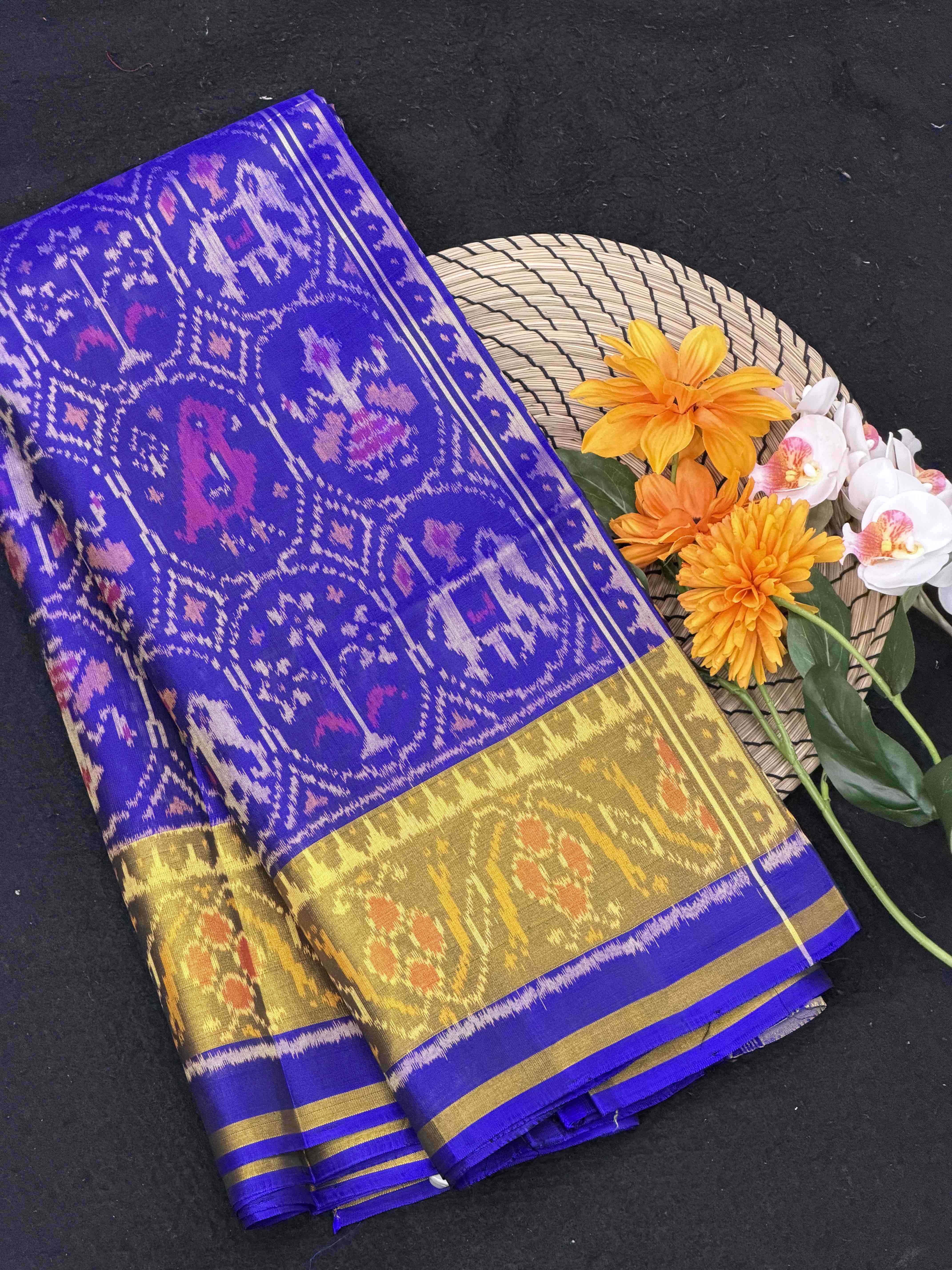 Blue tissue border Rajkoti Patola Saree