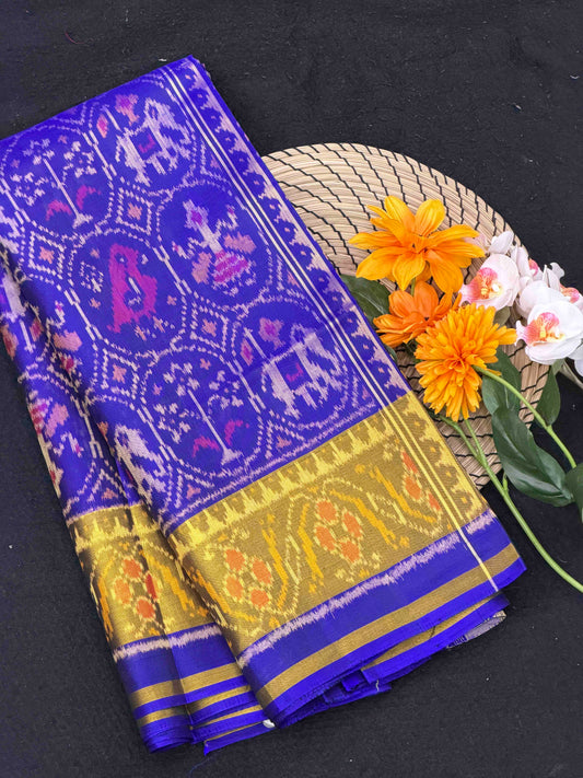 Blue tissue border Rajkoti Patola Saree