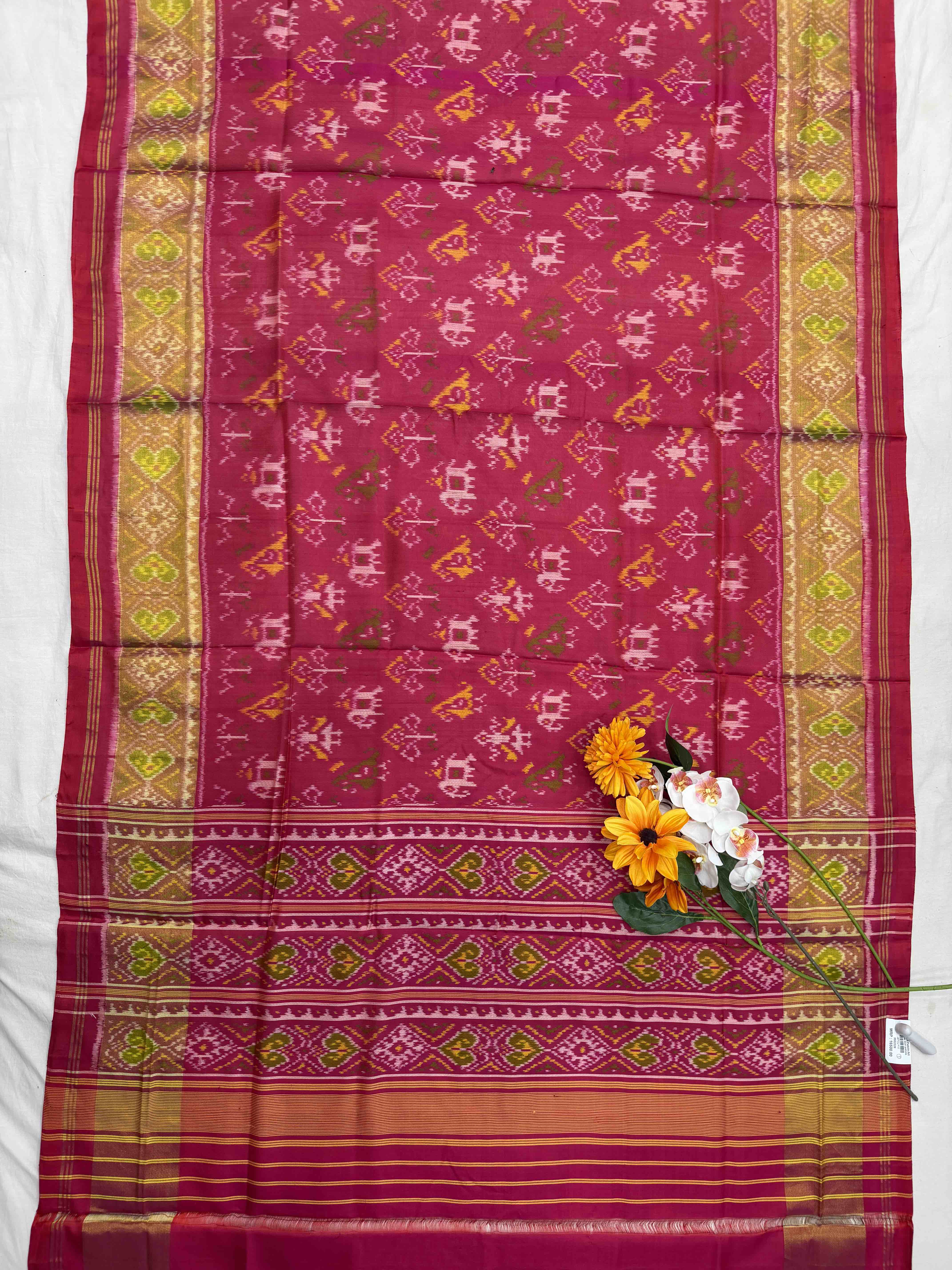 Pink Narikunjar Tissue Border Rajkoti Patola Saree