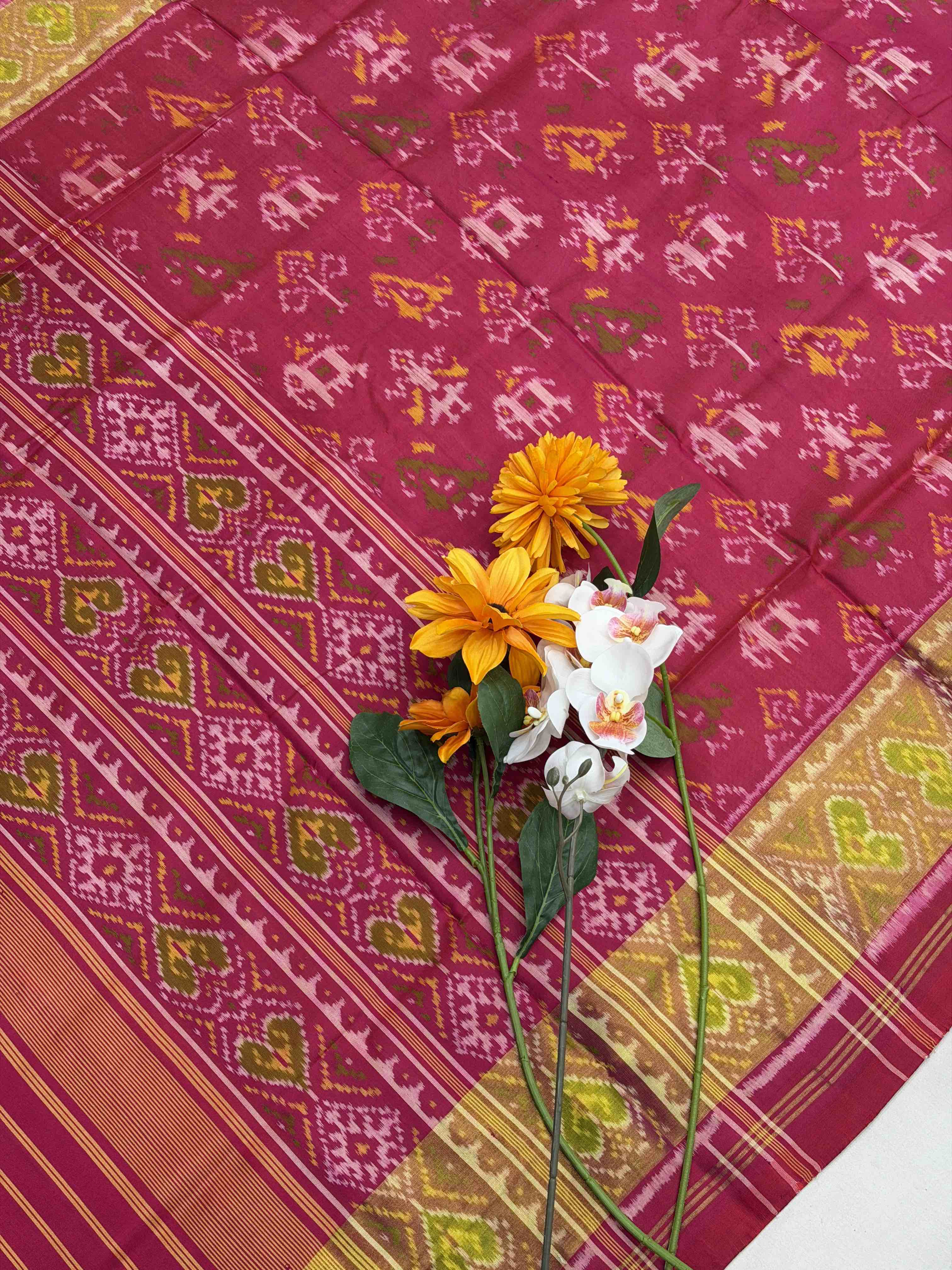 Pink Narikunjar Tissue Border Rajkoti Patola Saree