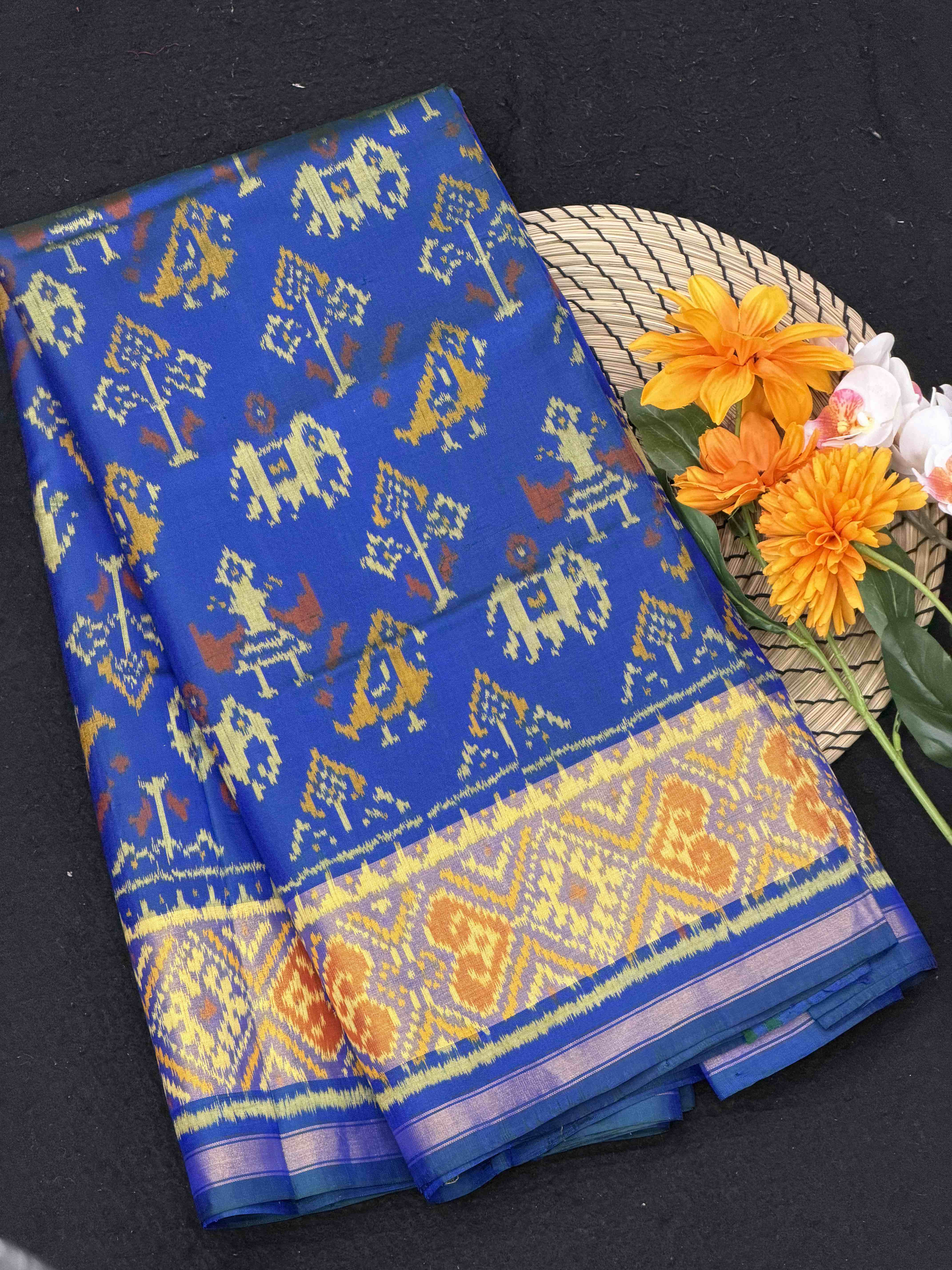 Peacock blue Rajkot Patola narikunj design