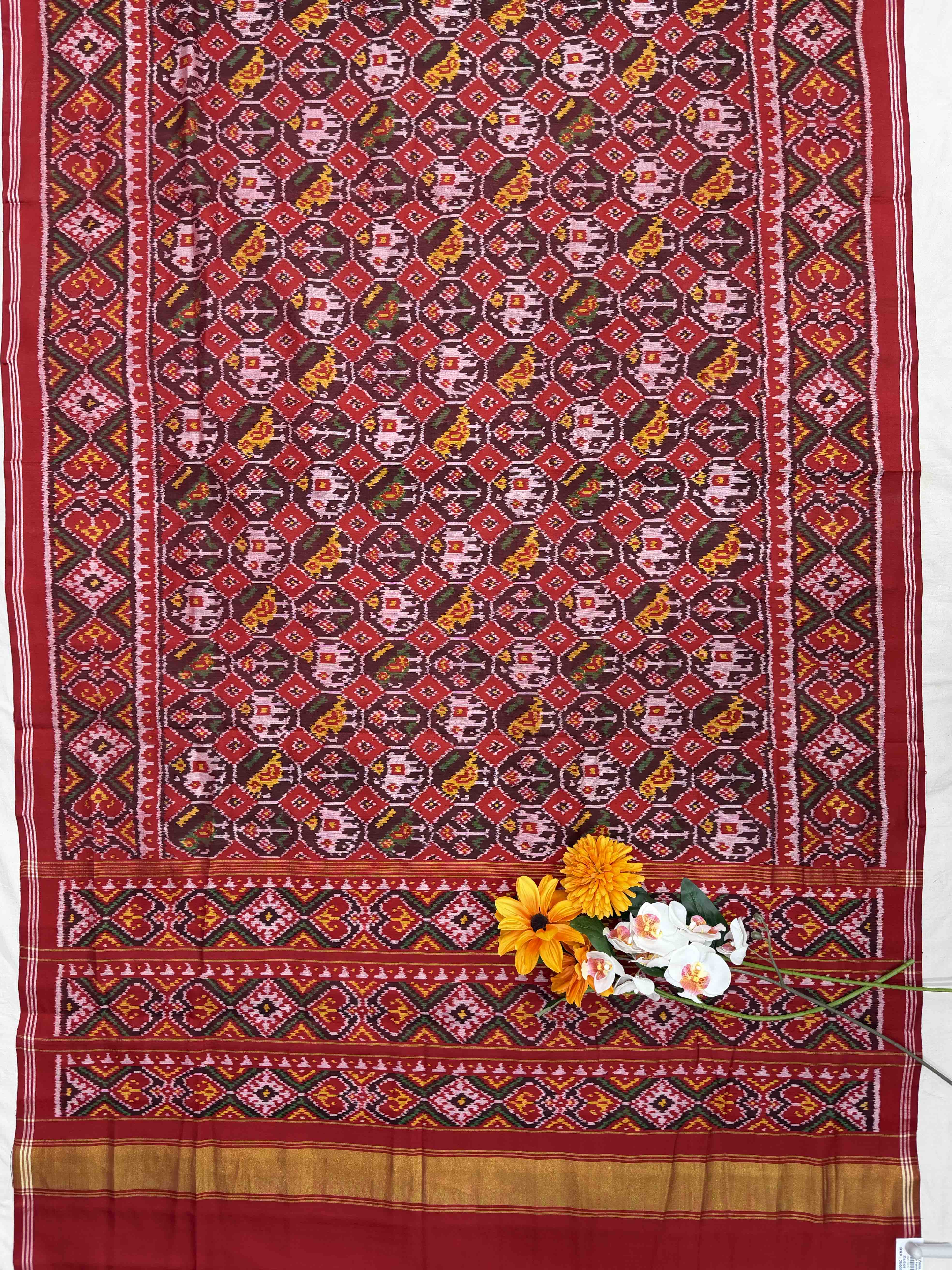 Maroon Small Narikunj Single ikat Patola Saree