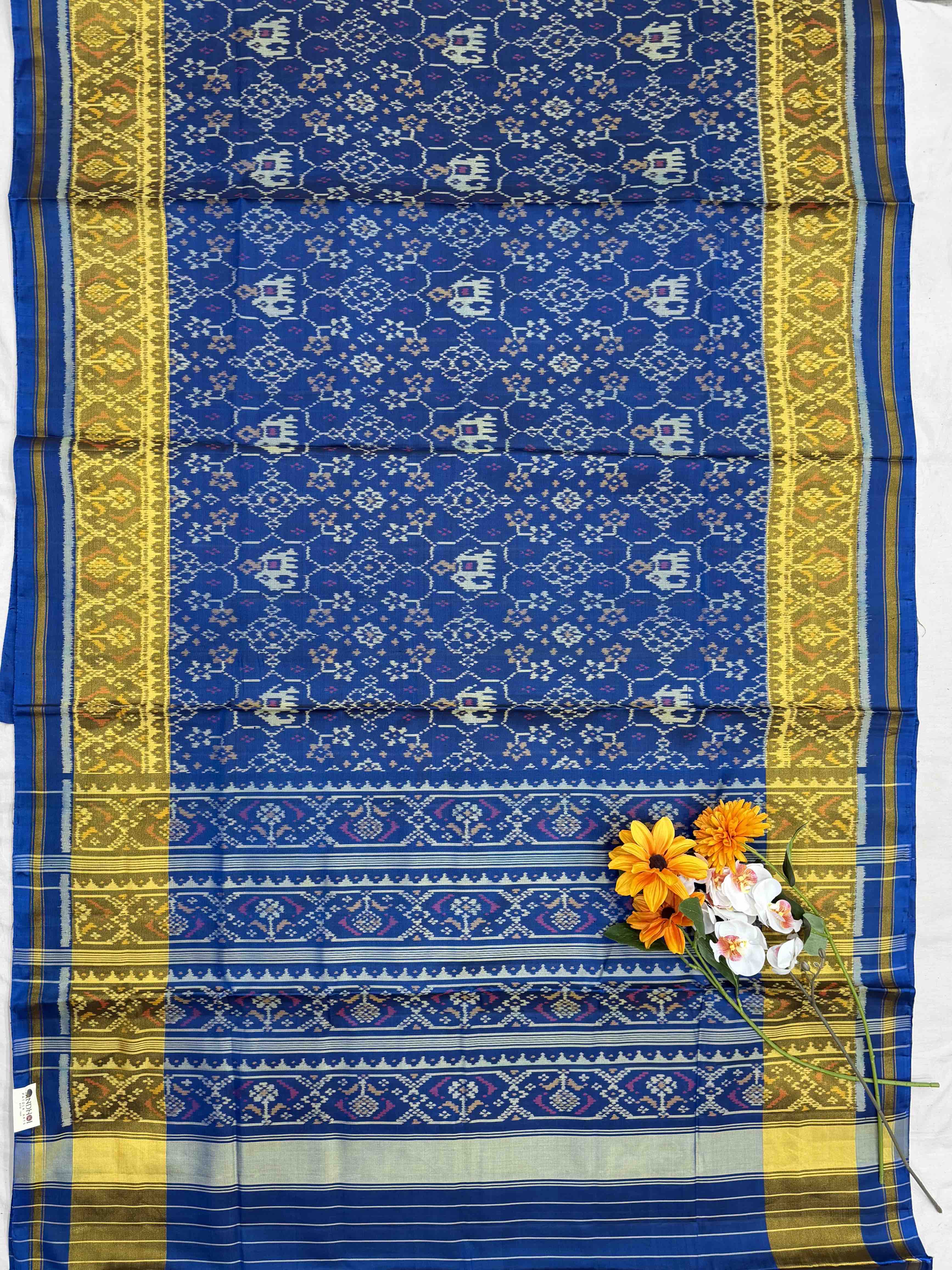 Shaded blue narikunj Hathi Tissue border rajkot Patola