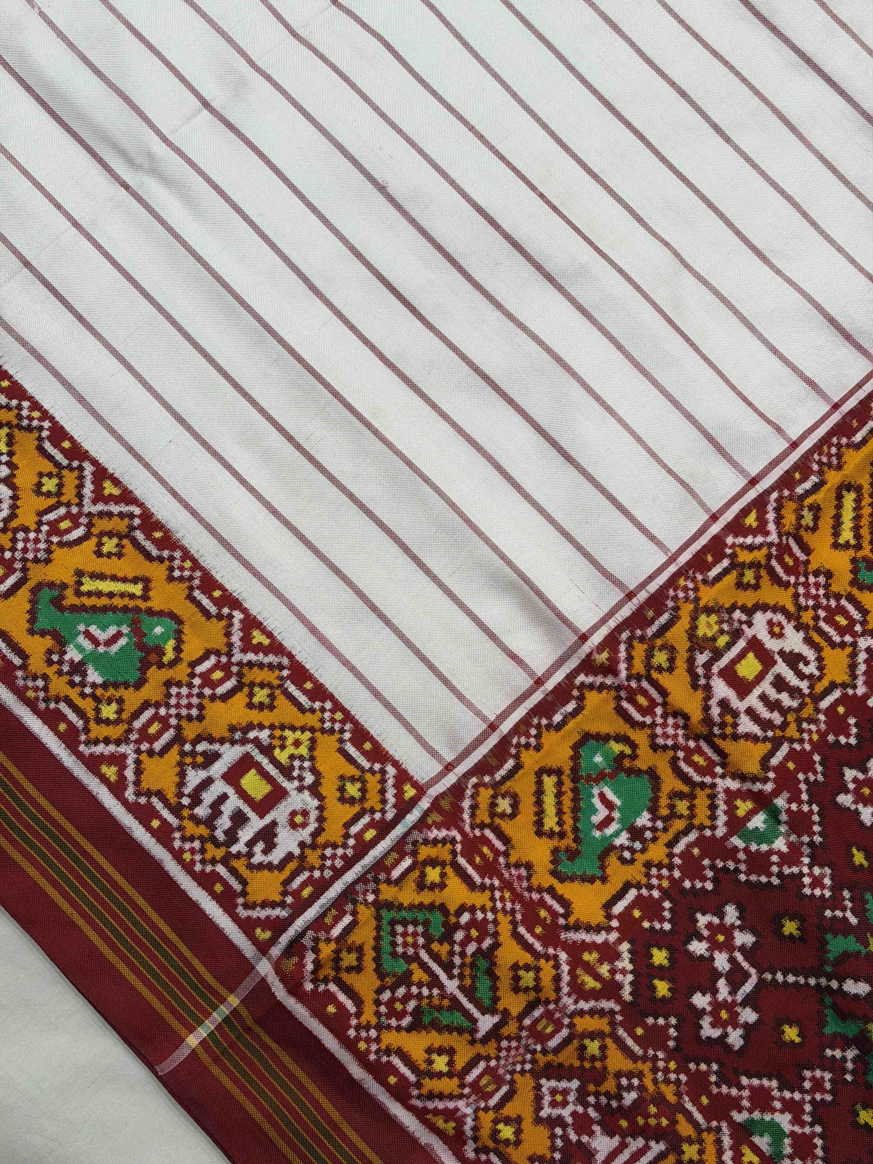 Red & white stripes design Double Ikat Patola Saree