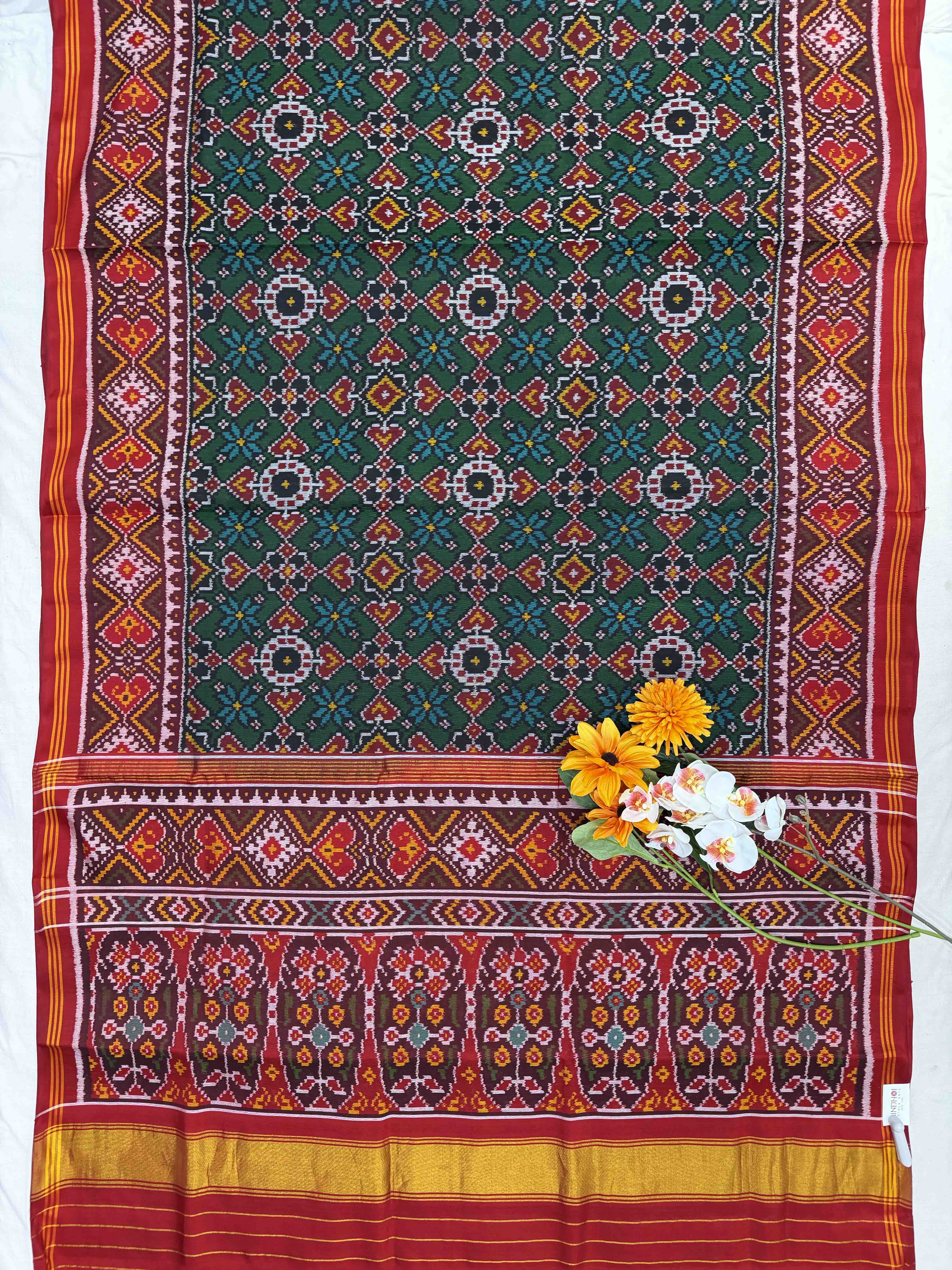 Red & Green Manekchawk tissue Patola Saree