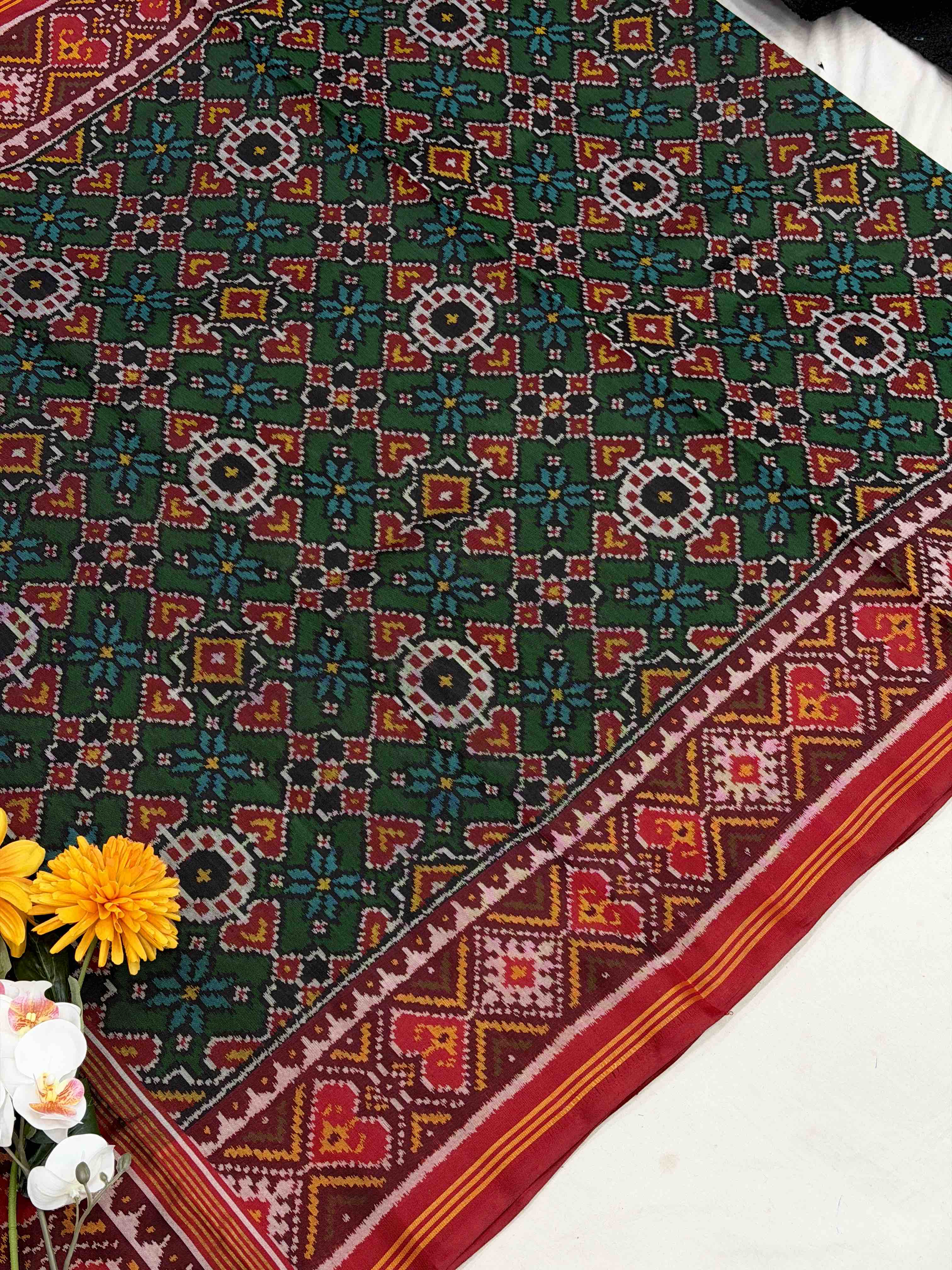 Red & Green Manekchawk tissue Patola Saree