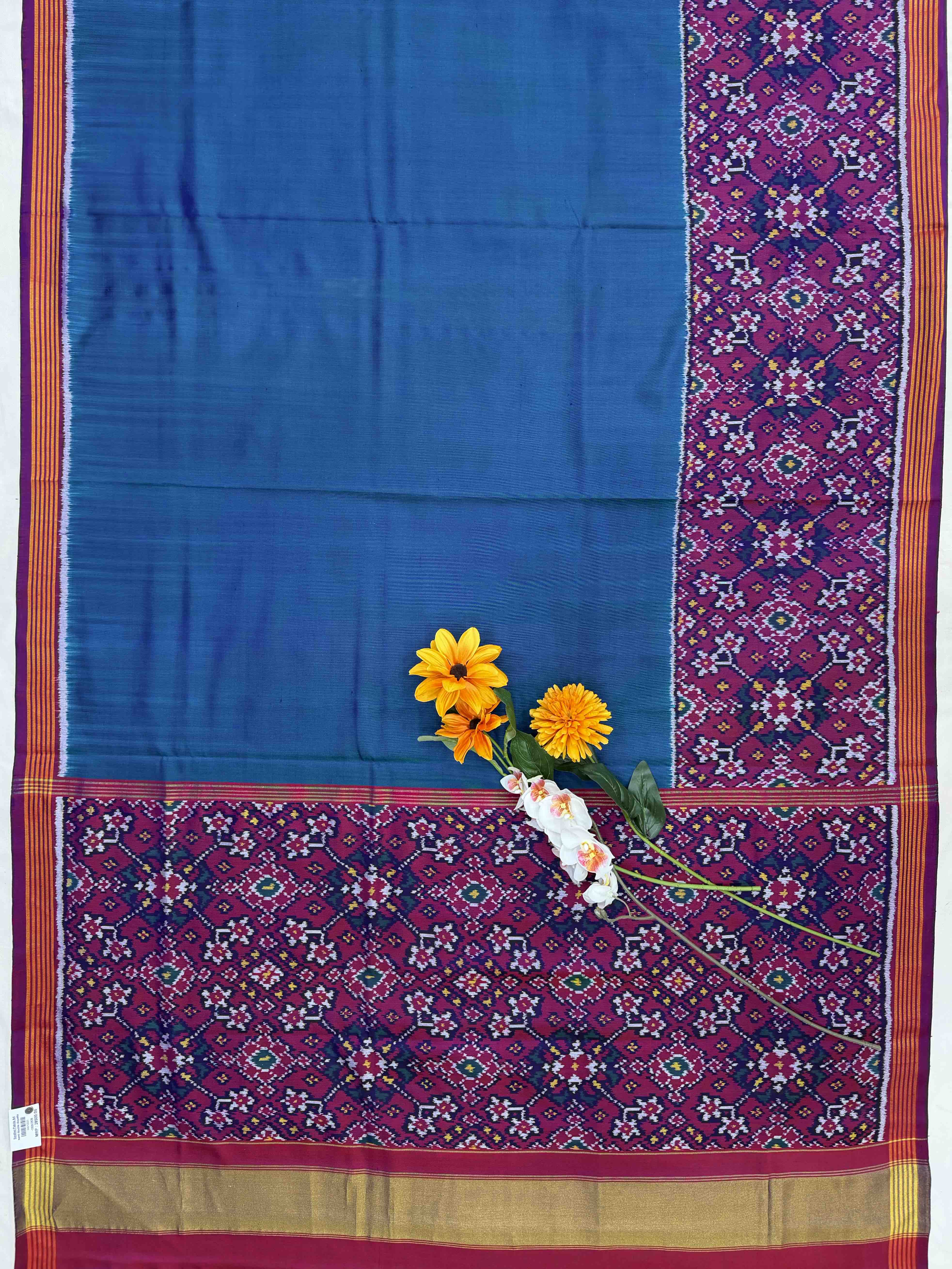 Peacock & Purple Navaratan Skirt border Single Ikat Patola Saree