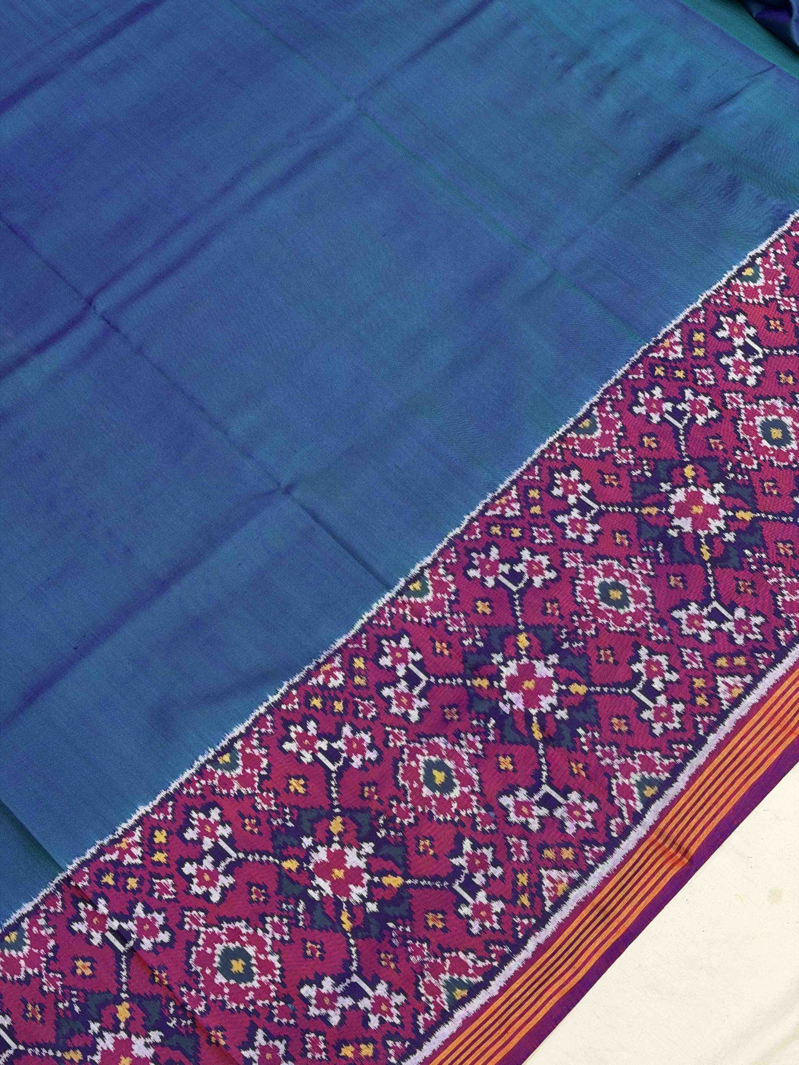 Peacock & Purple Navaratan Skirt border Single Ikat Patola Saree