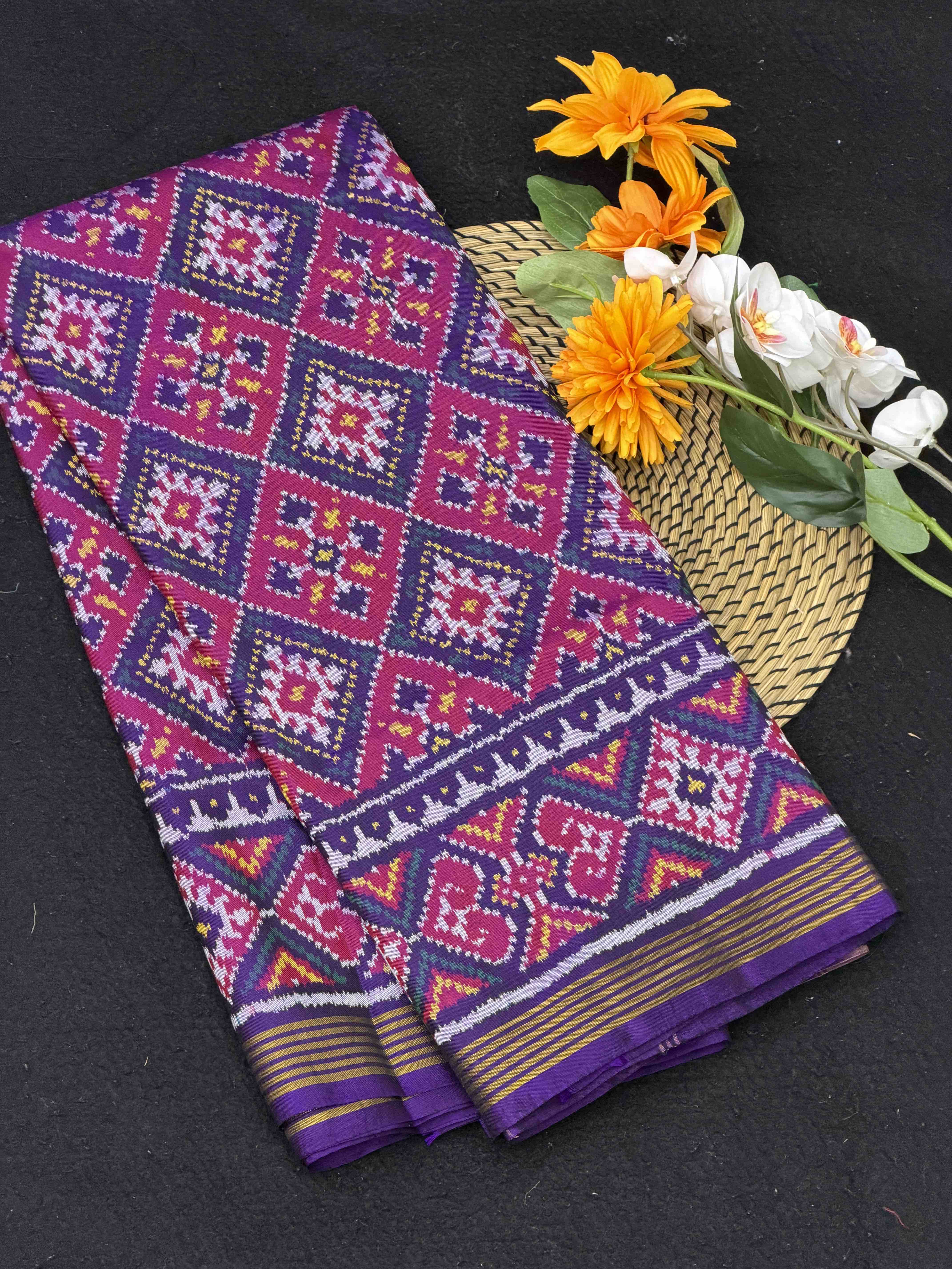 Purple pink panchanda Single Ikat Patan Patola