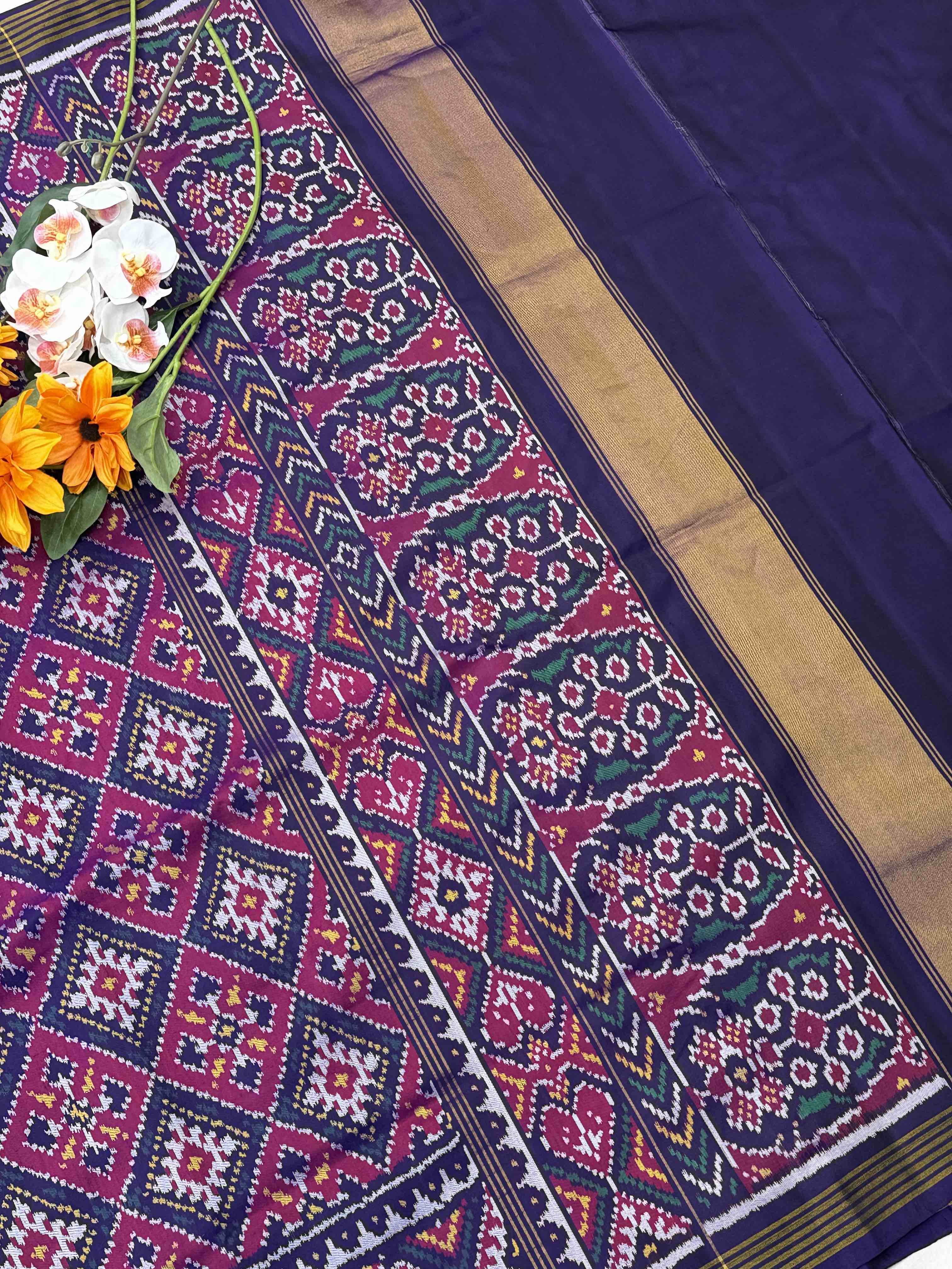 Purple pink panchanda Single Ikat Patan Patola