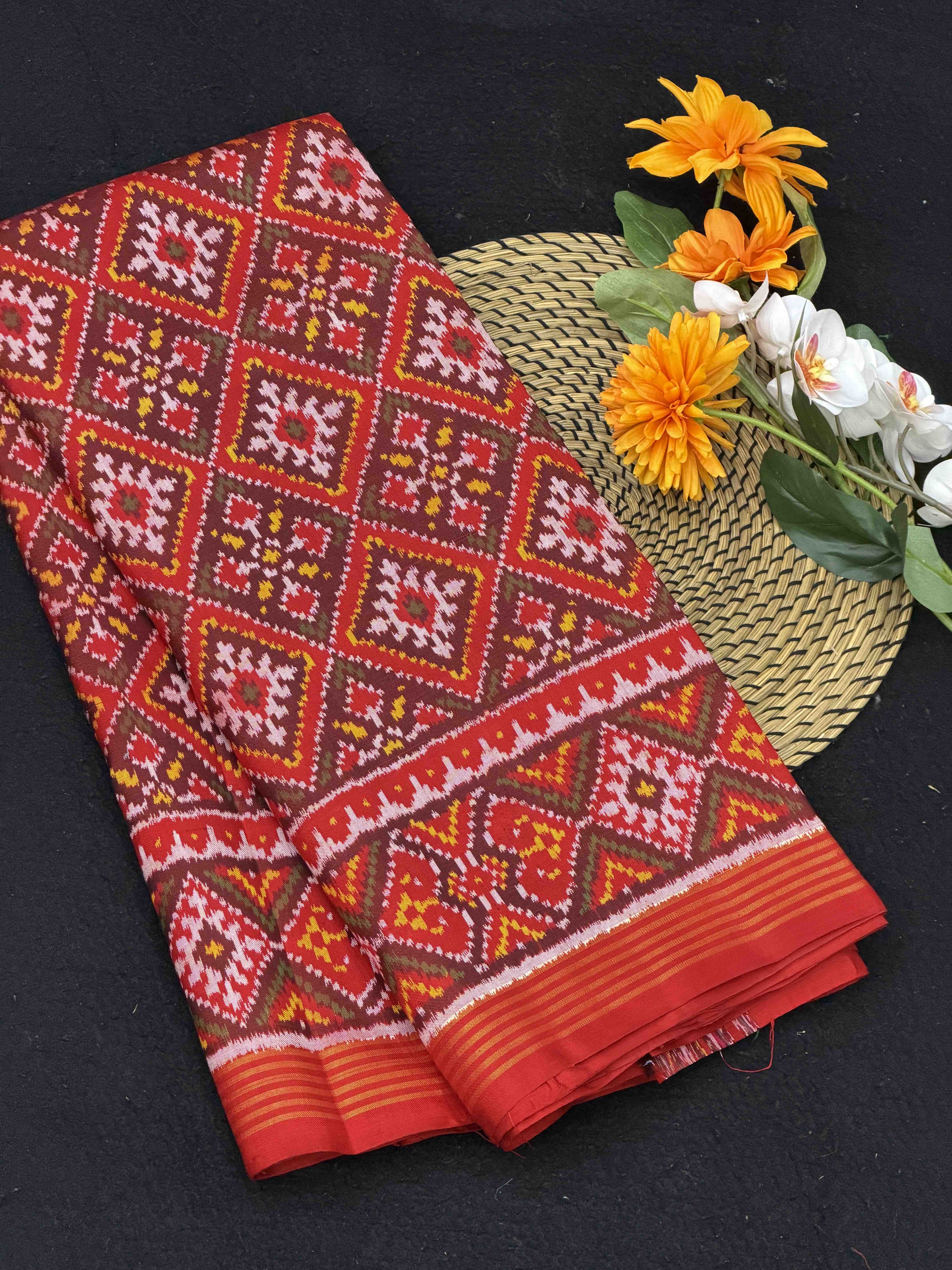 Red & brown panchanda single ikat patan patola