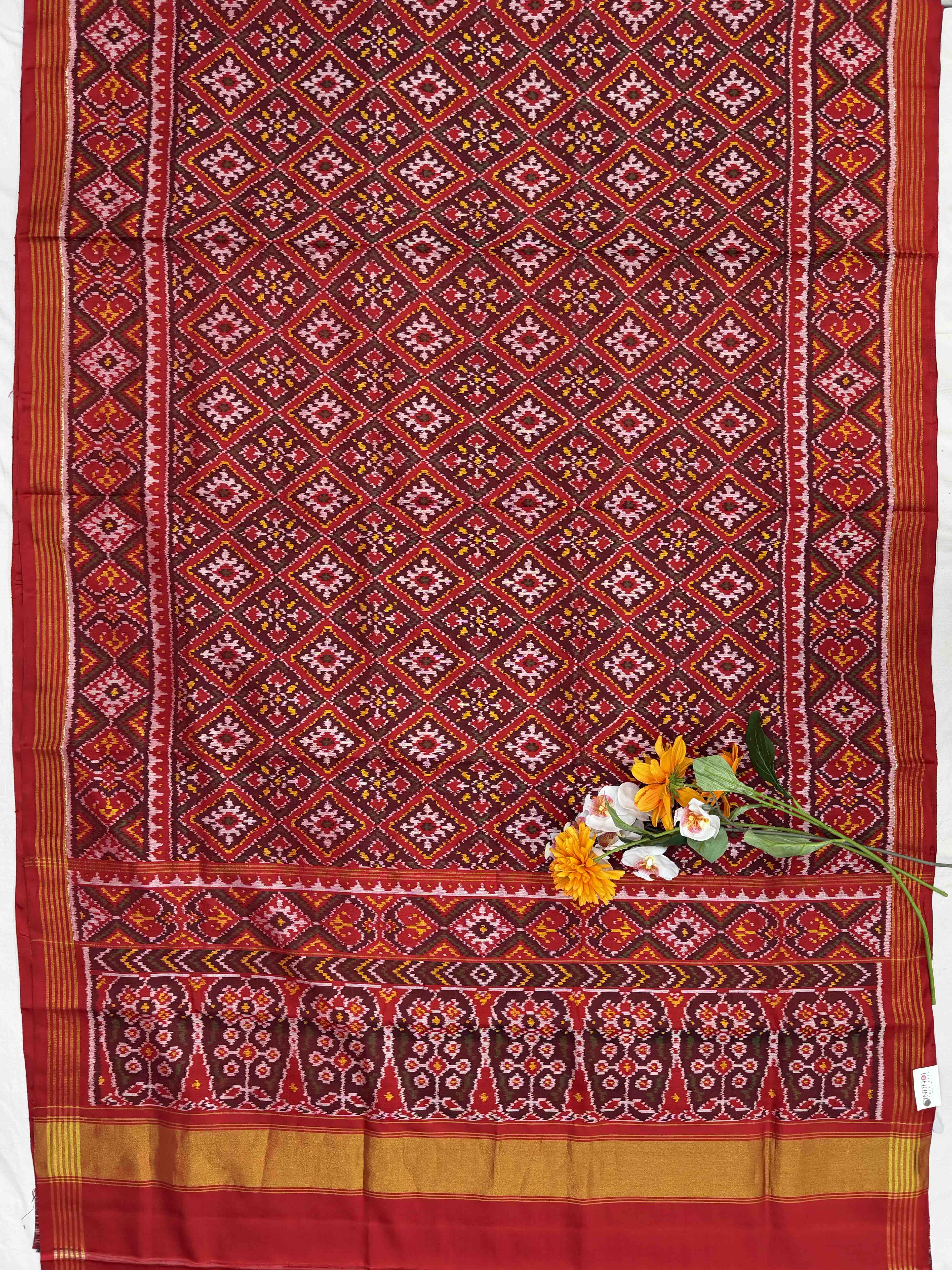 Red & brown panchanda single ikat patan patola