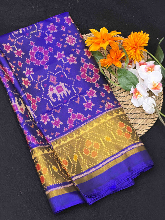 Blue Navaratan Narikunj Mix Tissue Border Patola Saree