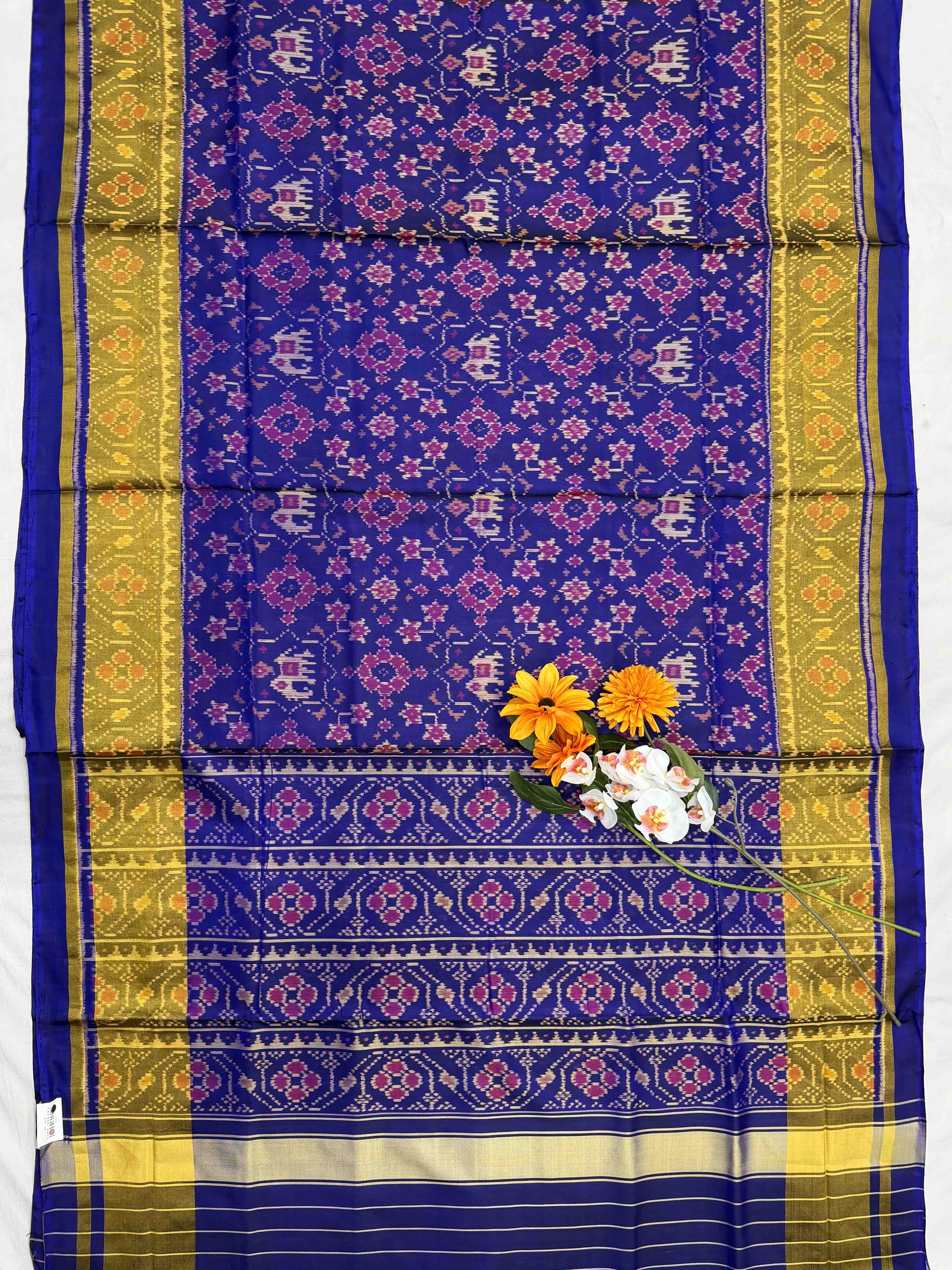 Blue Navaratan Narikunj Mix Tissue Border Patola Saree