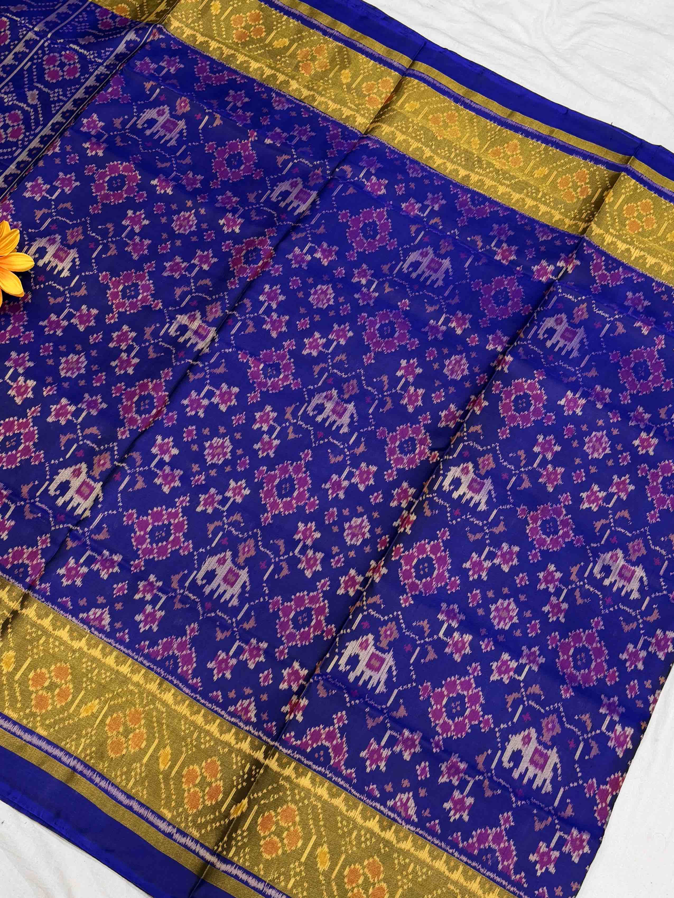 Blue Navaratan Narikunj Mix Tissue Border Patola Saree