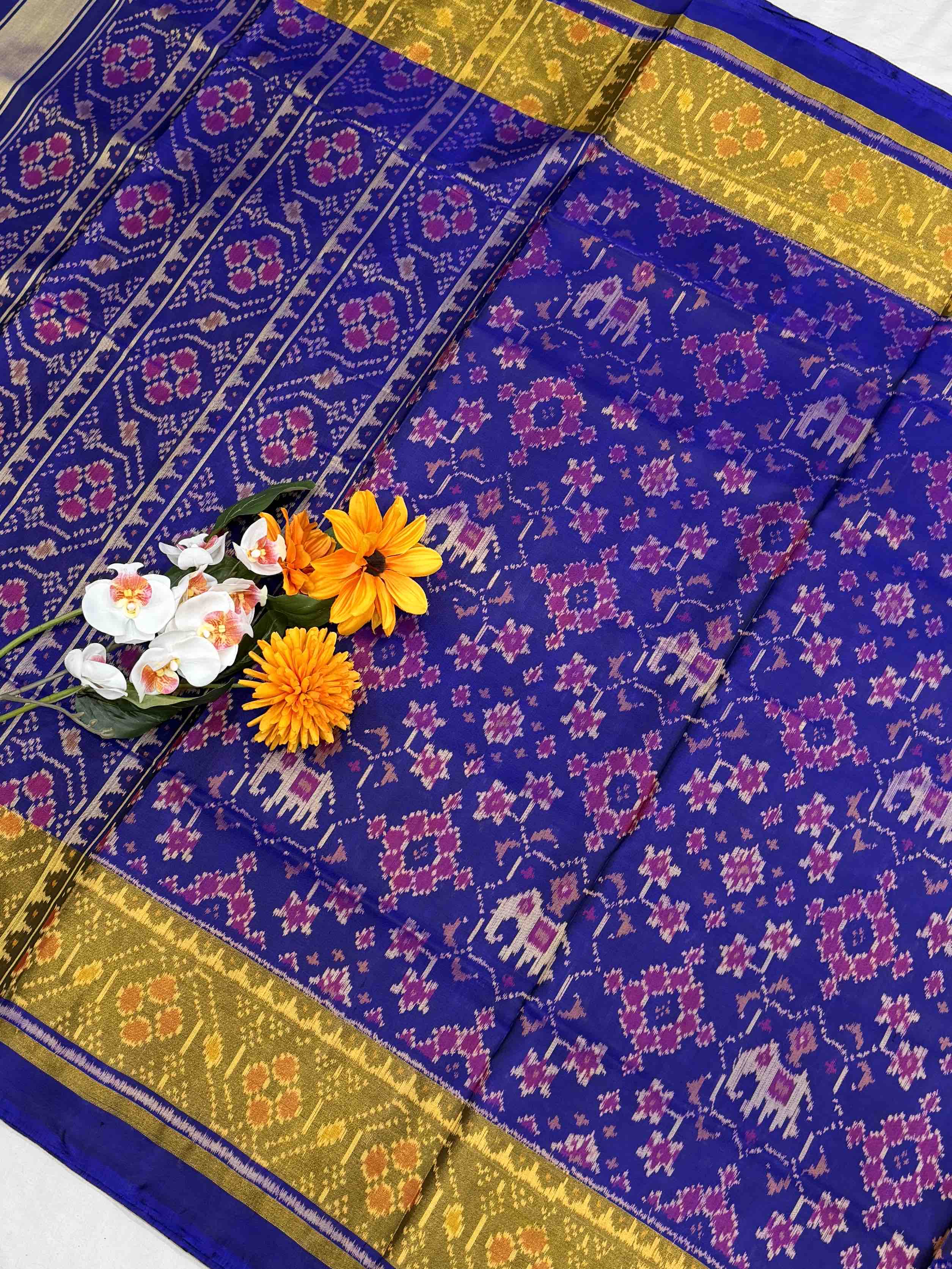 Blue Navaratan Narikunj Mix Tissue Border Patola Saree