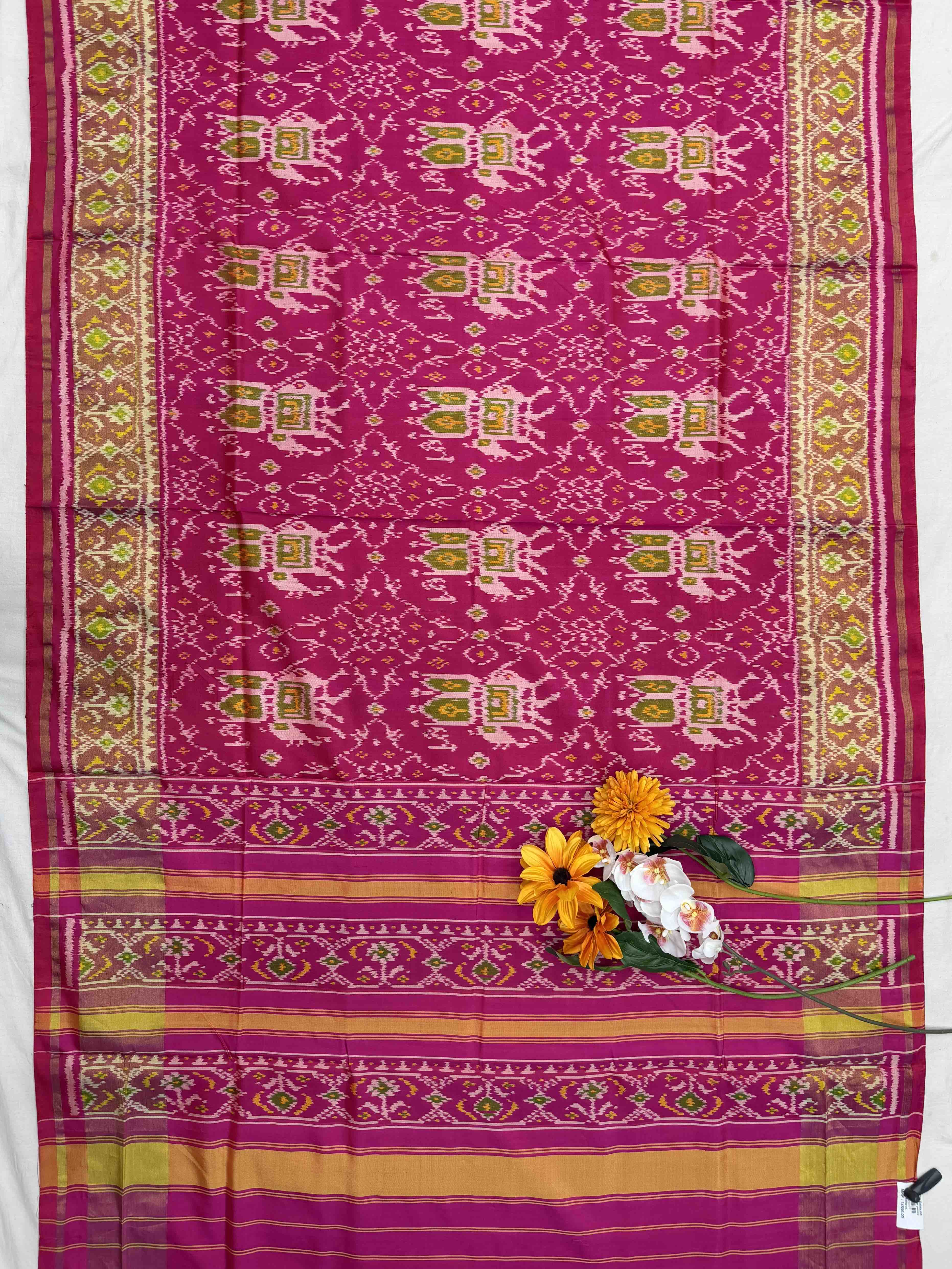 Glossy pink chhabdi Hathi rajkoti Patola Saree