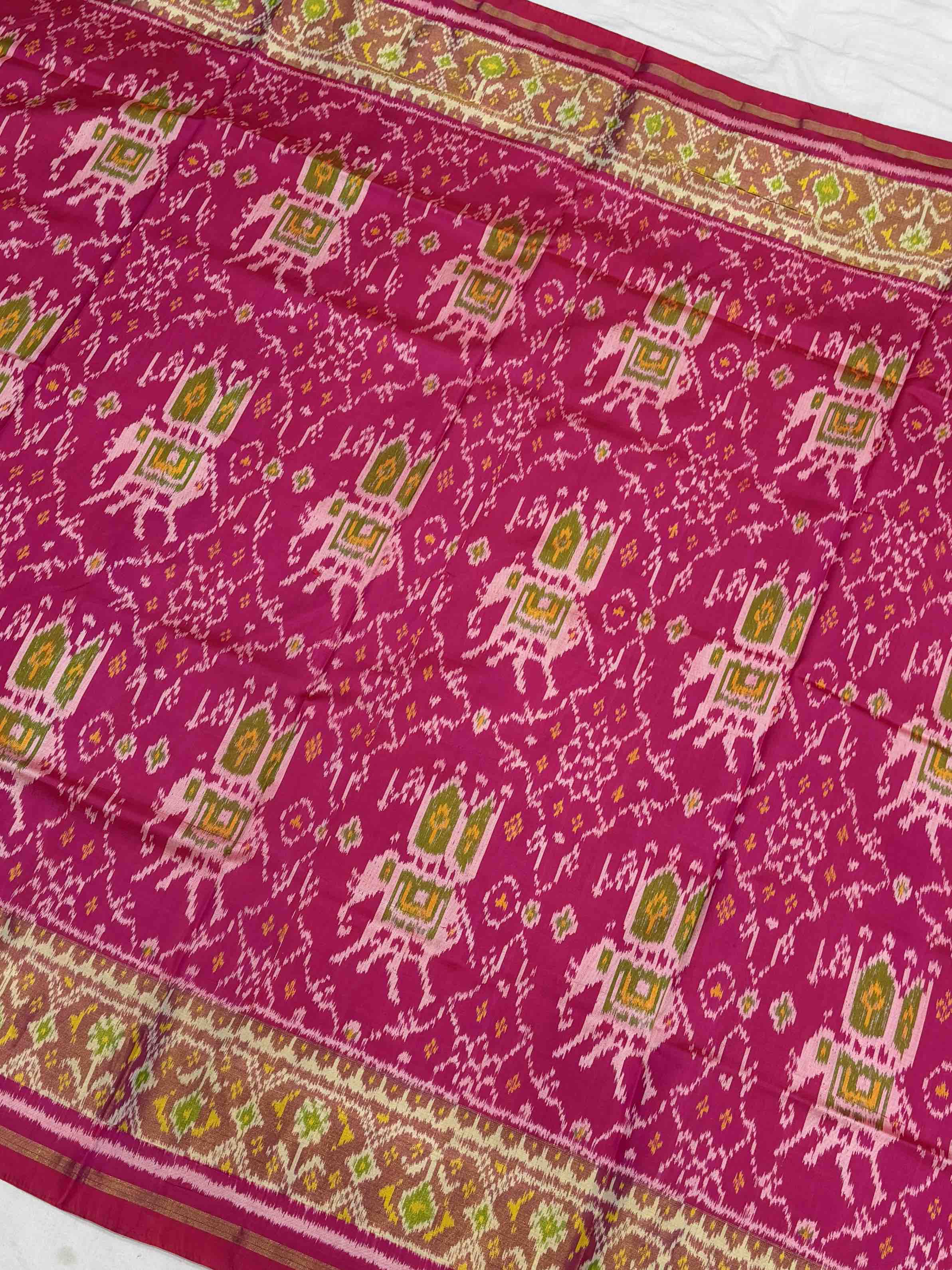Glossy pink chhabdi Hathi rajkoti Patola Saree