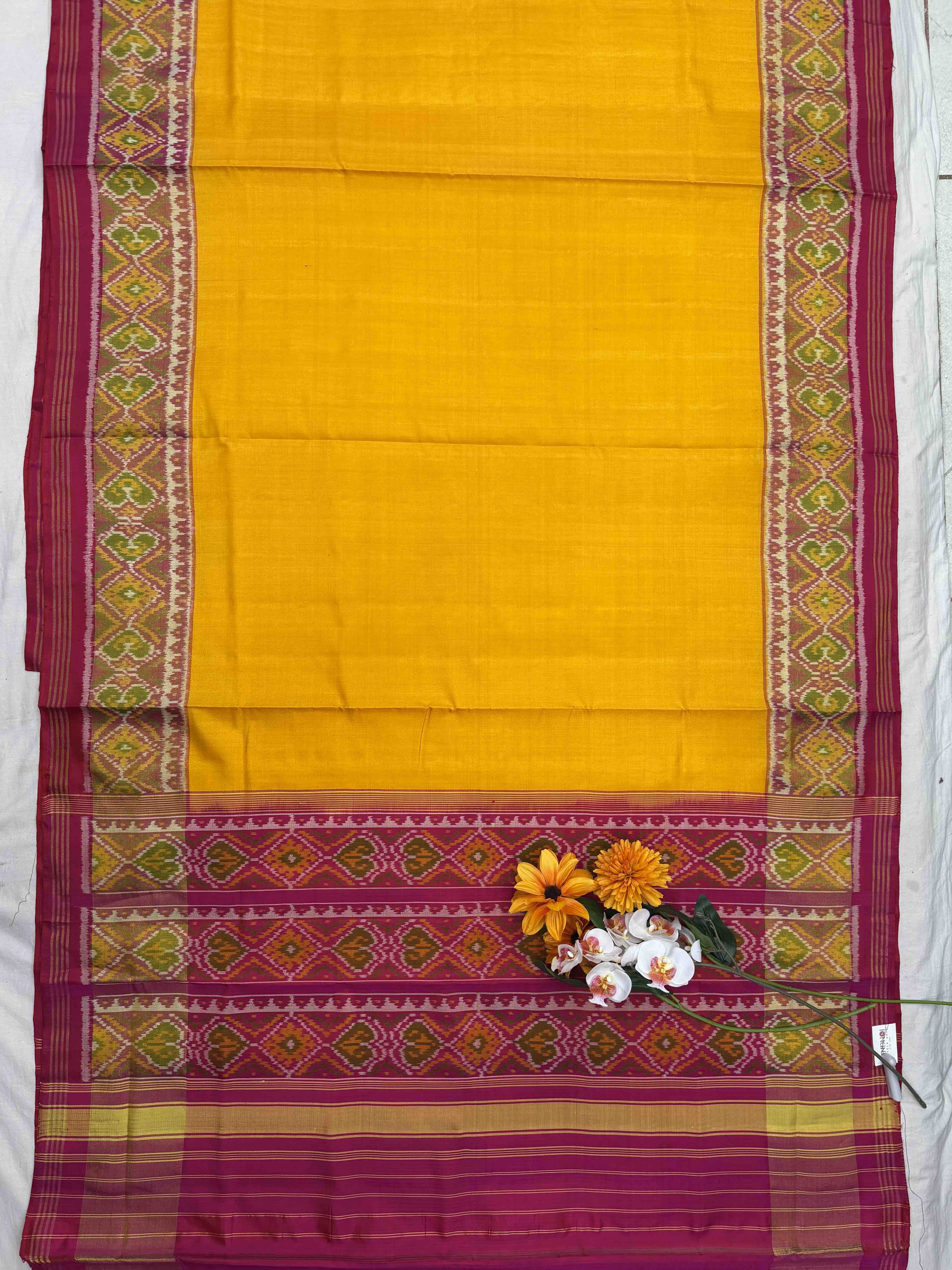 Pink & Haldi yellow Plain Gala border Patola