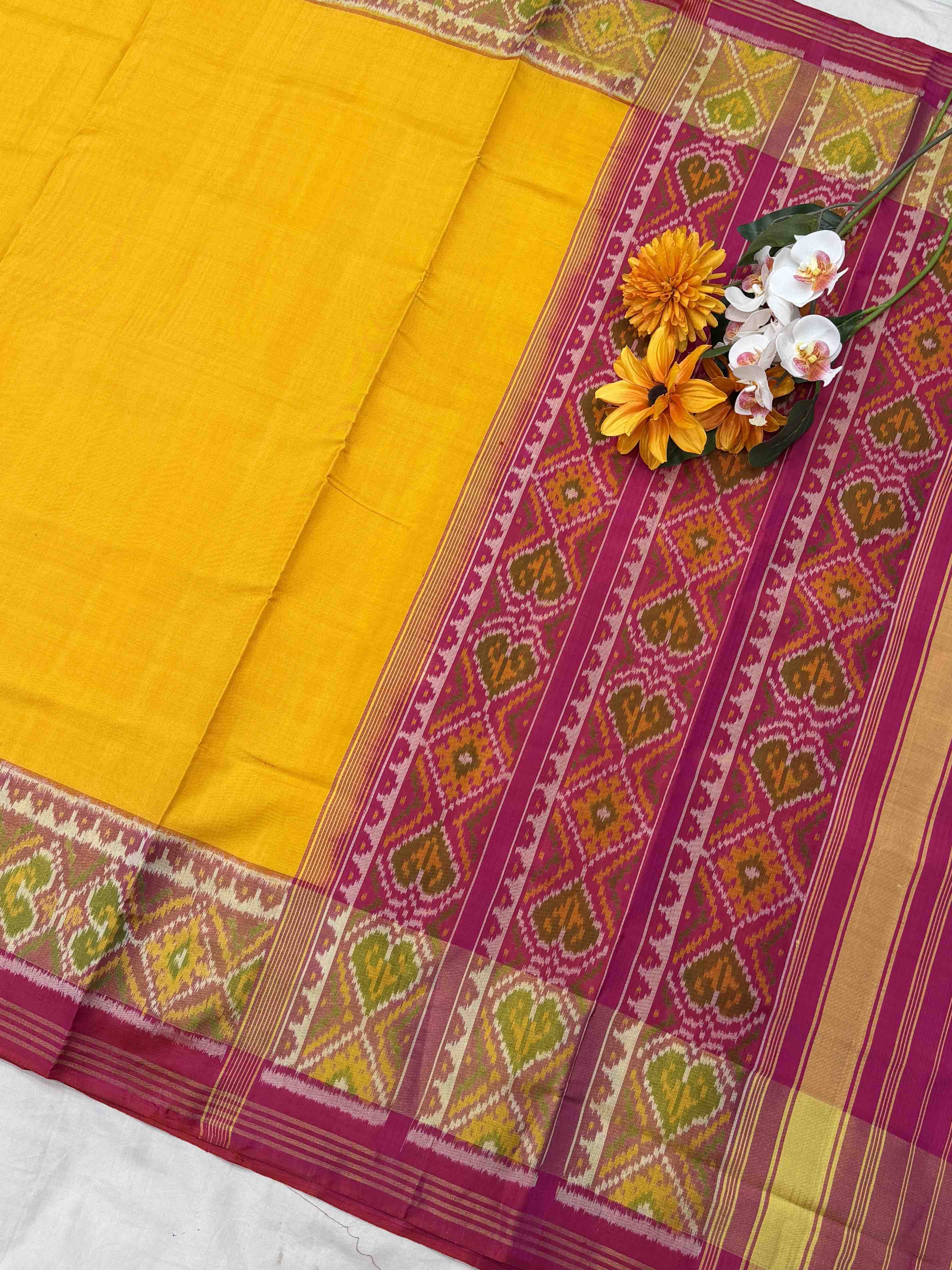 Pink & Haldi yellow Plain Gala border Patola