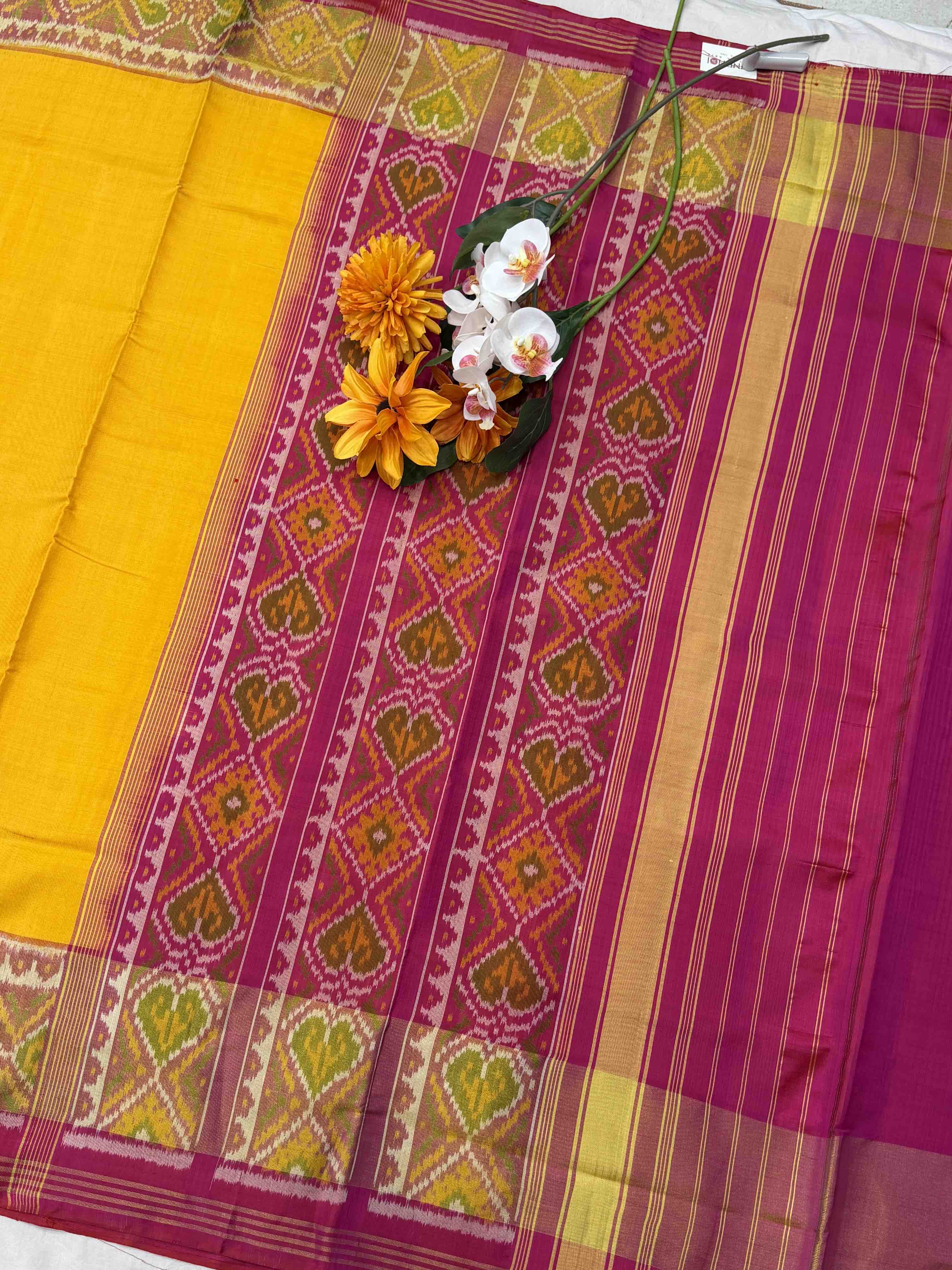 Pink & Haldi yellow Plain Gala border Patola