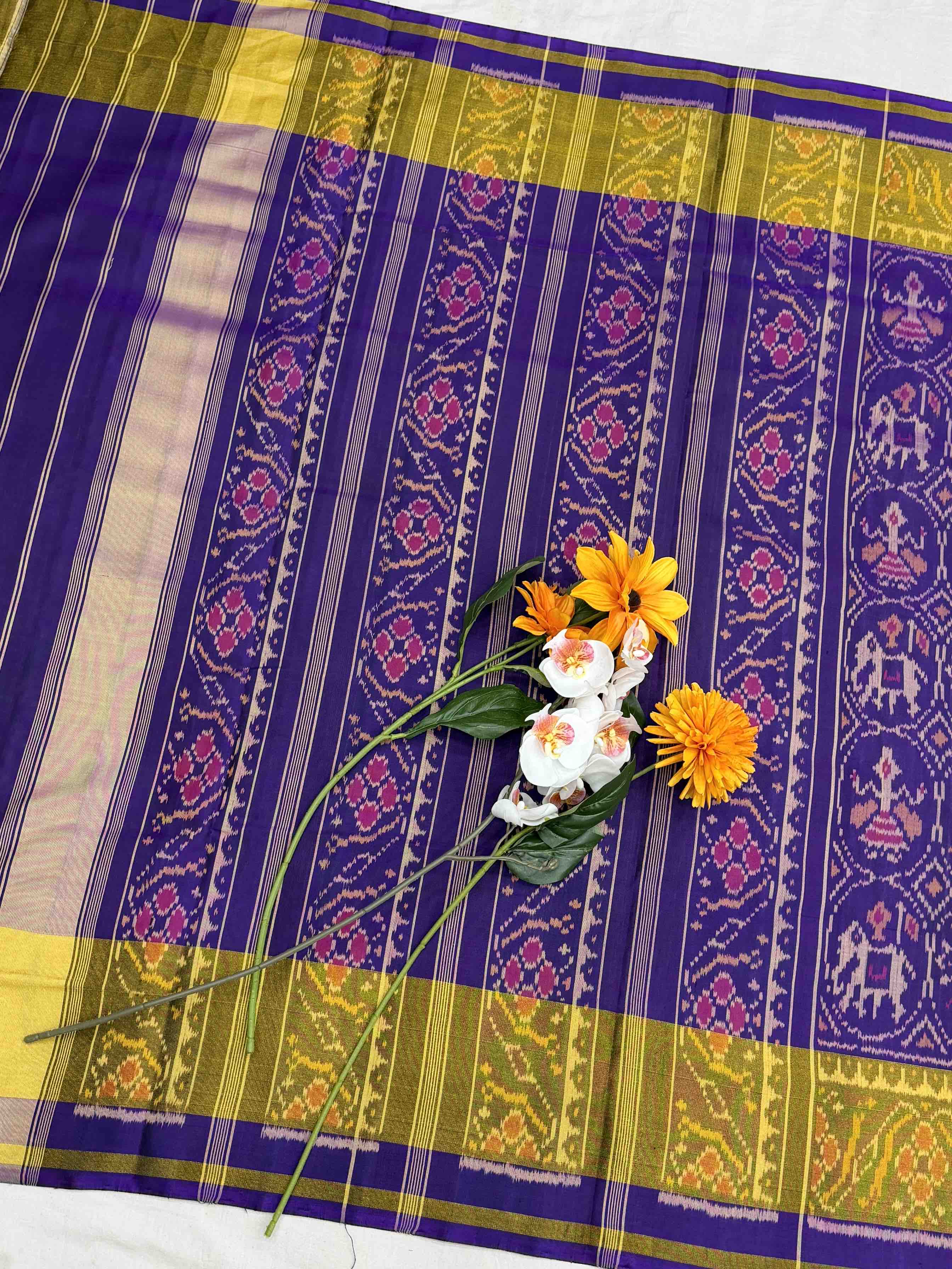 Purple narikunj patola saree in tissue border