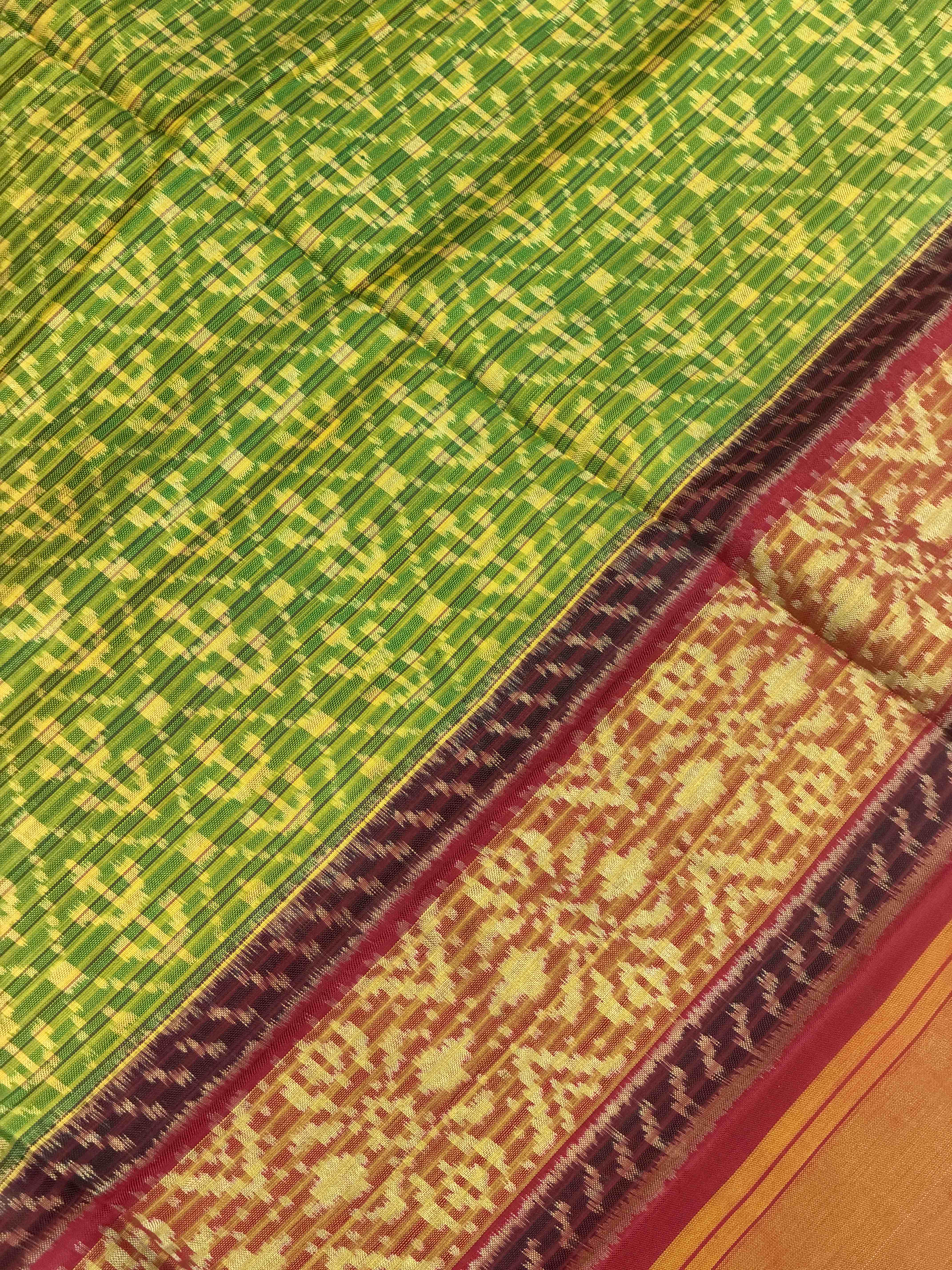 Red & parrot green Doriya Weave Rajkot Patola Saree