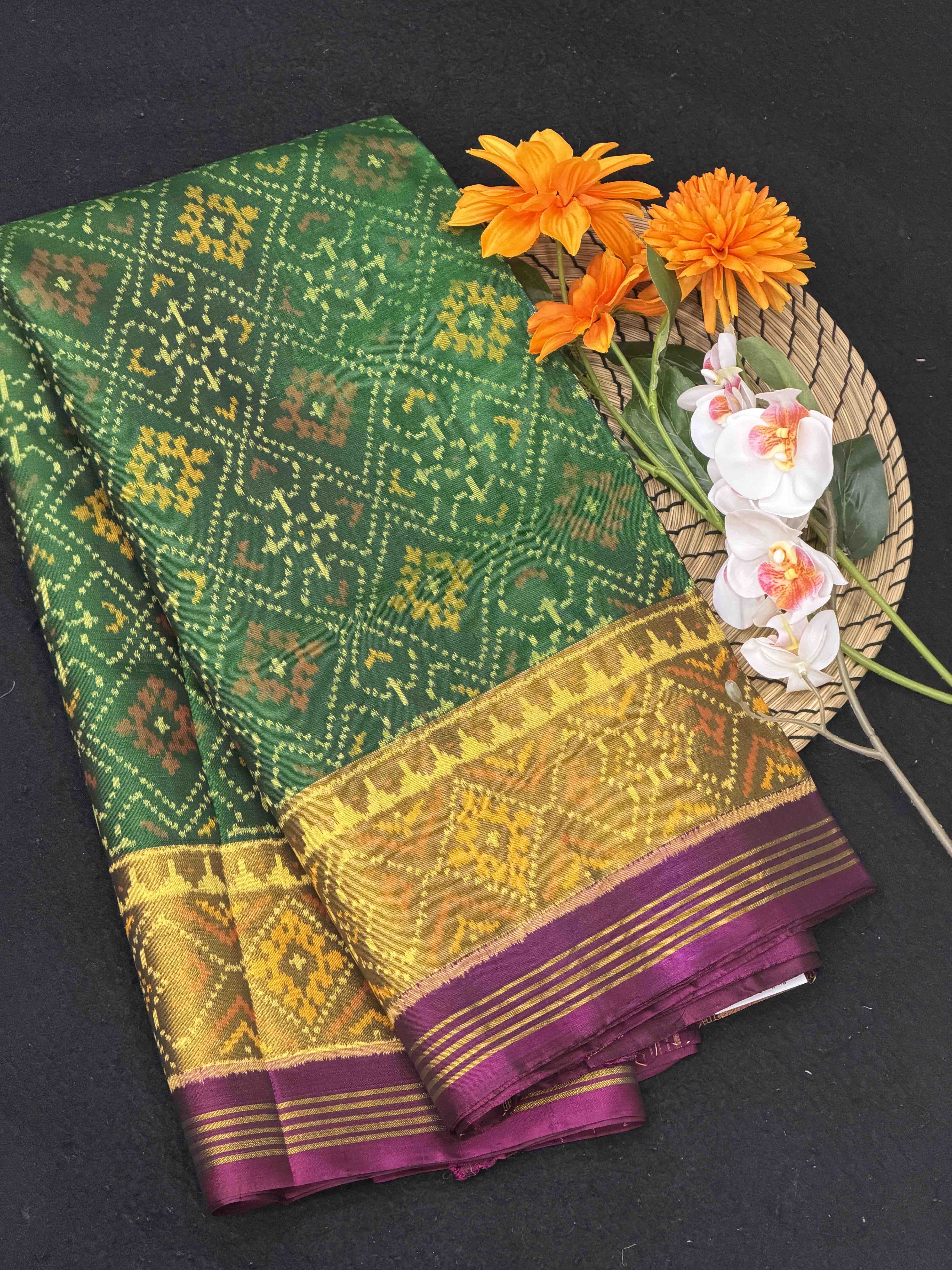 Purple & Green Panchanda Rajkot Patola Saree