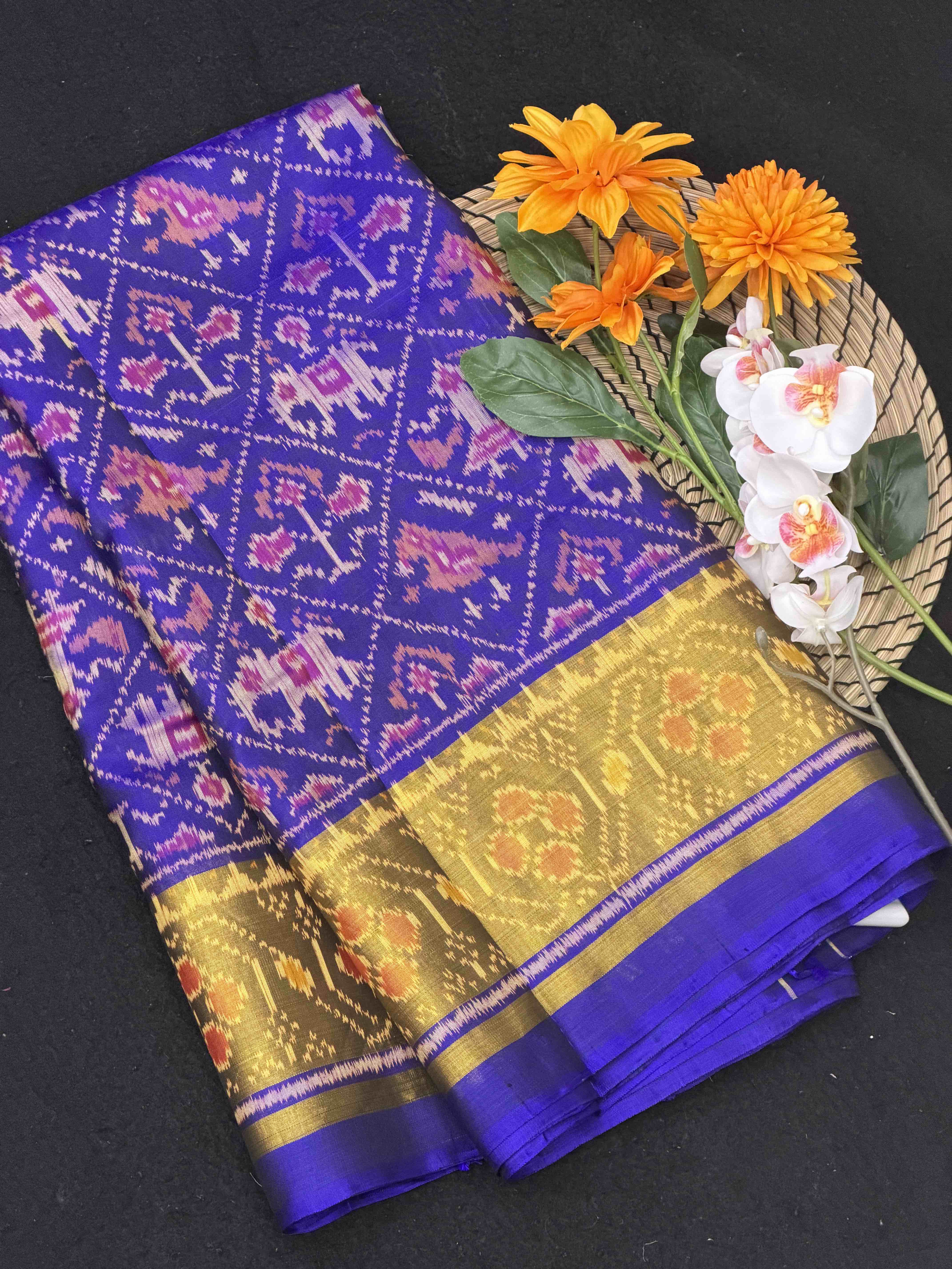 Blue Tissue Border Rajkot Patola Saree