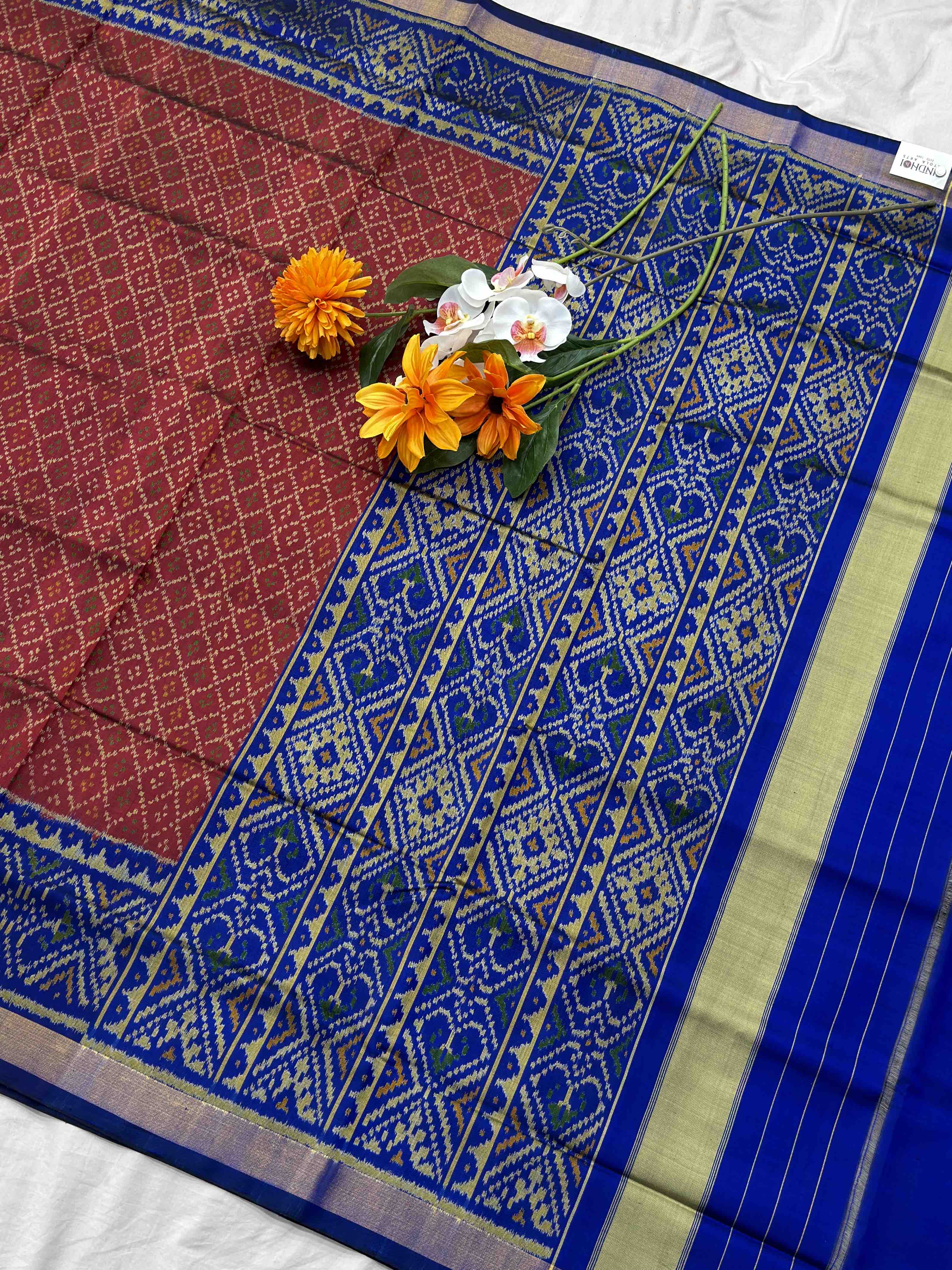 Maroon & Blue Daliya Bhat Rajkot Patola Saree