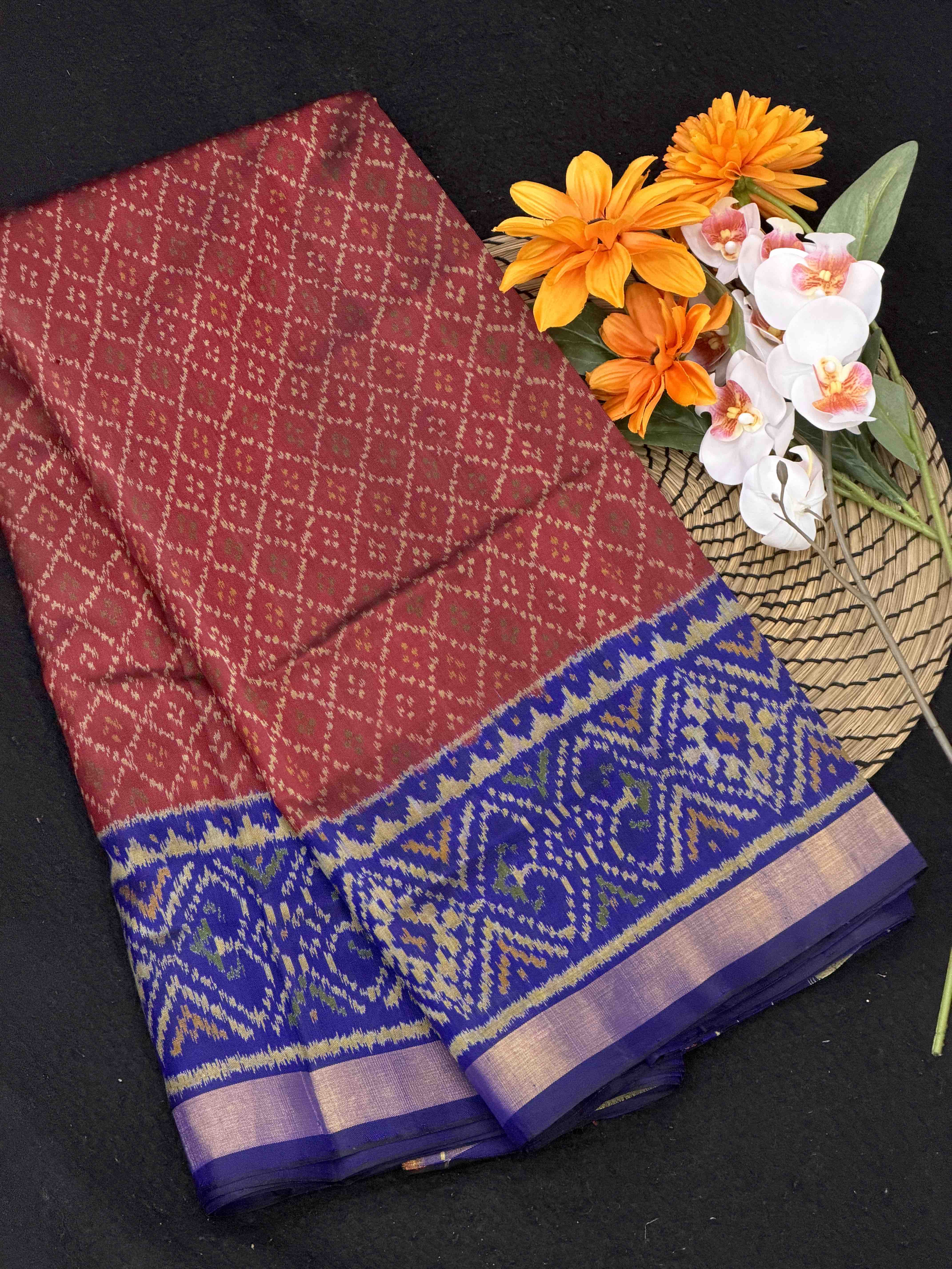 Maroon & Blue Daliya Bhat Rajkot Patola Saree
