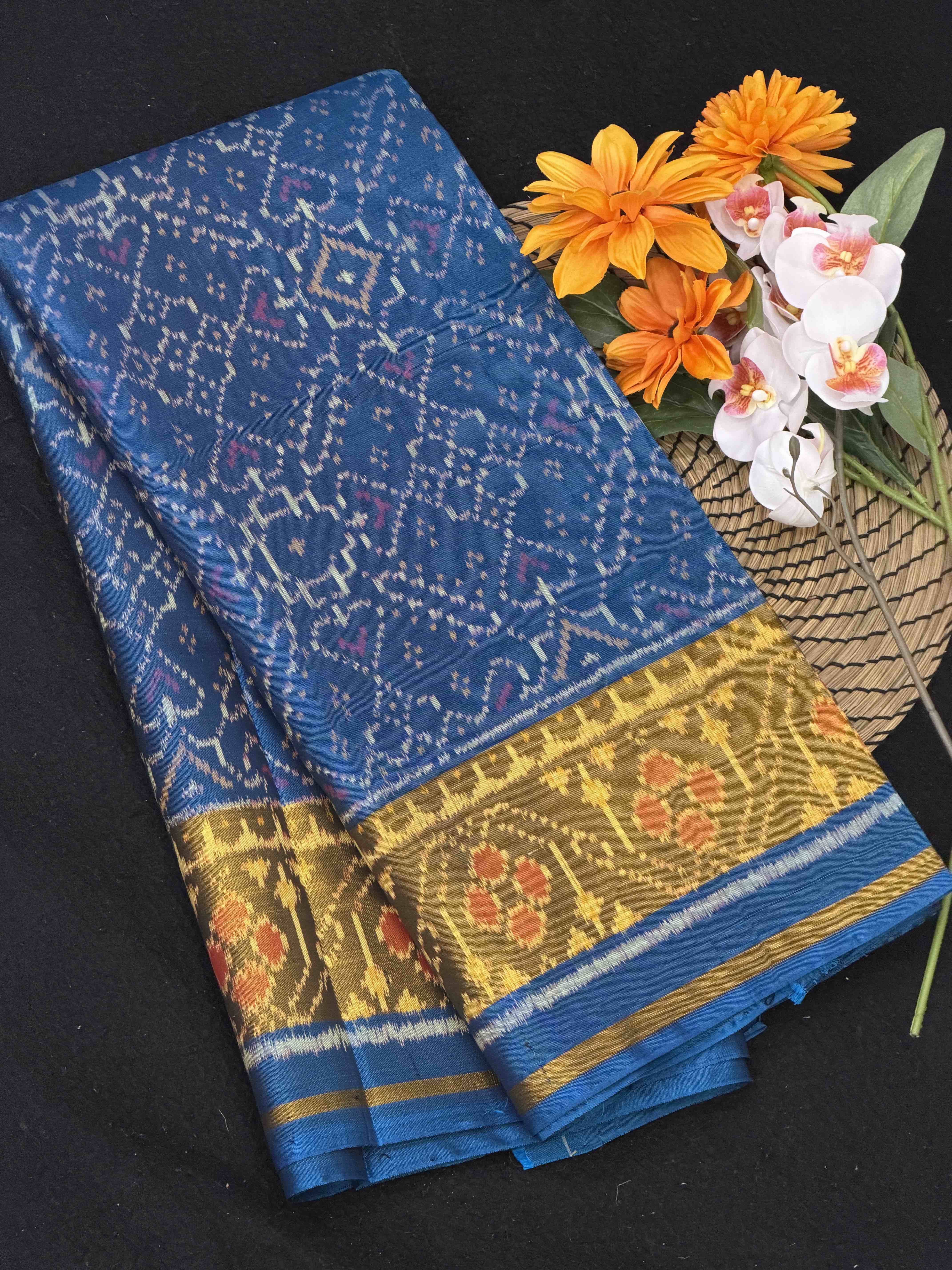Steel Blue Manekchawk Rajkot Patola Saree