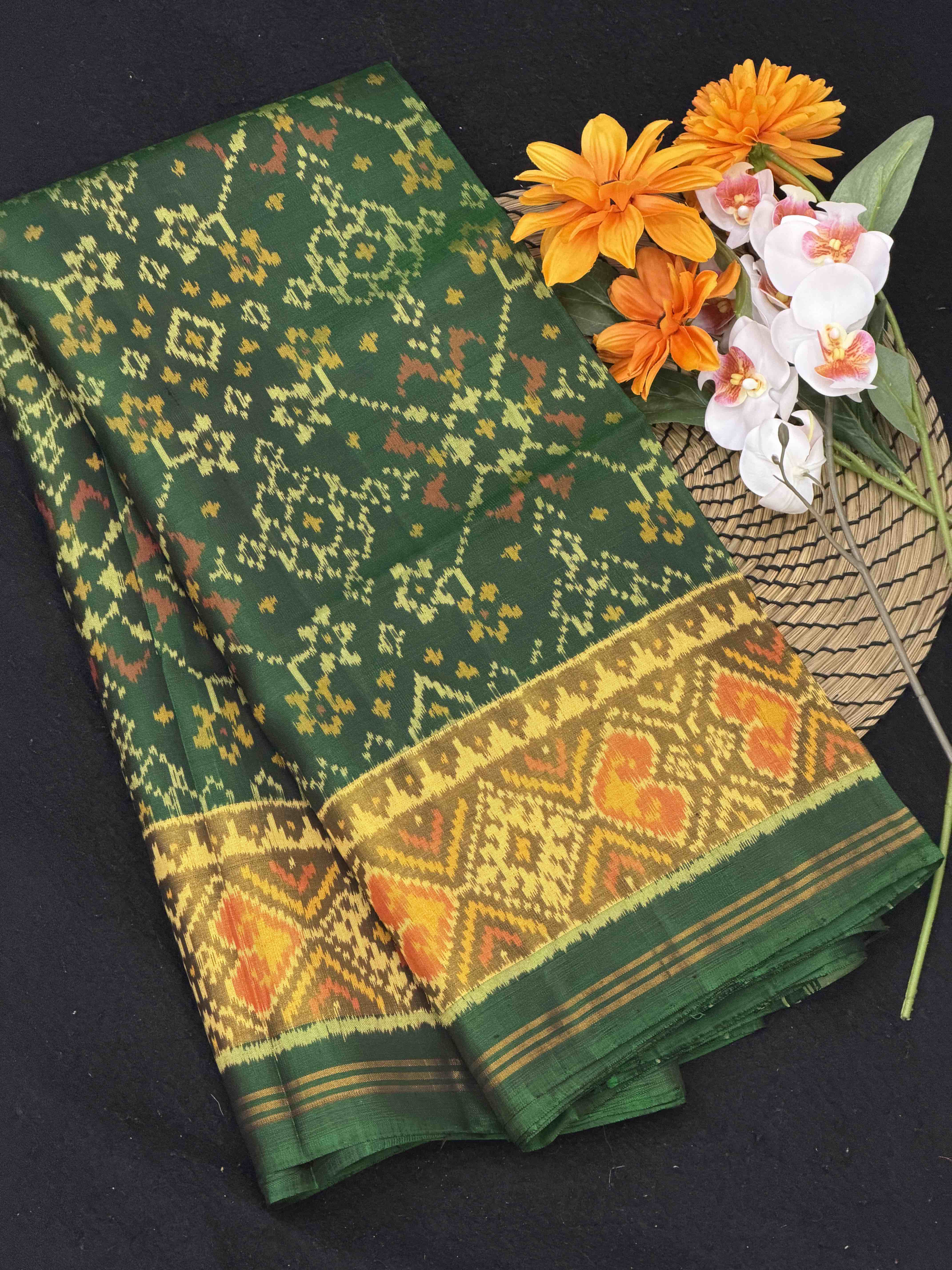 Green Navaratan tissue border patola saree