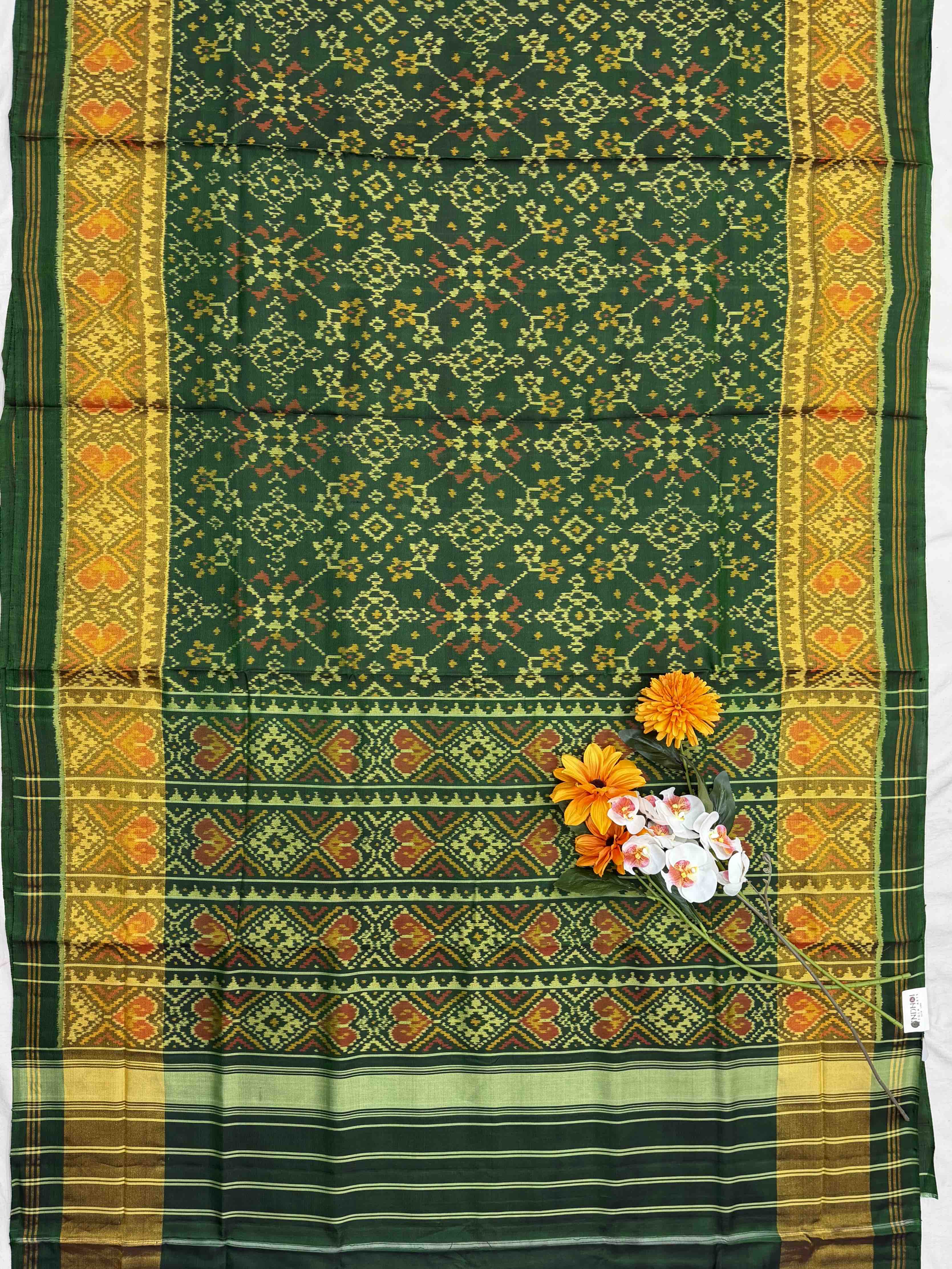 Green Navaratan tissue border patola saree