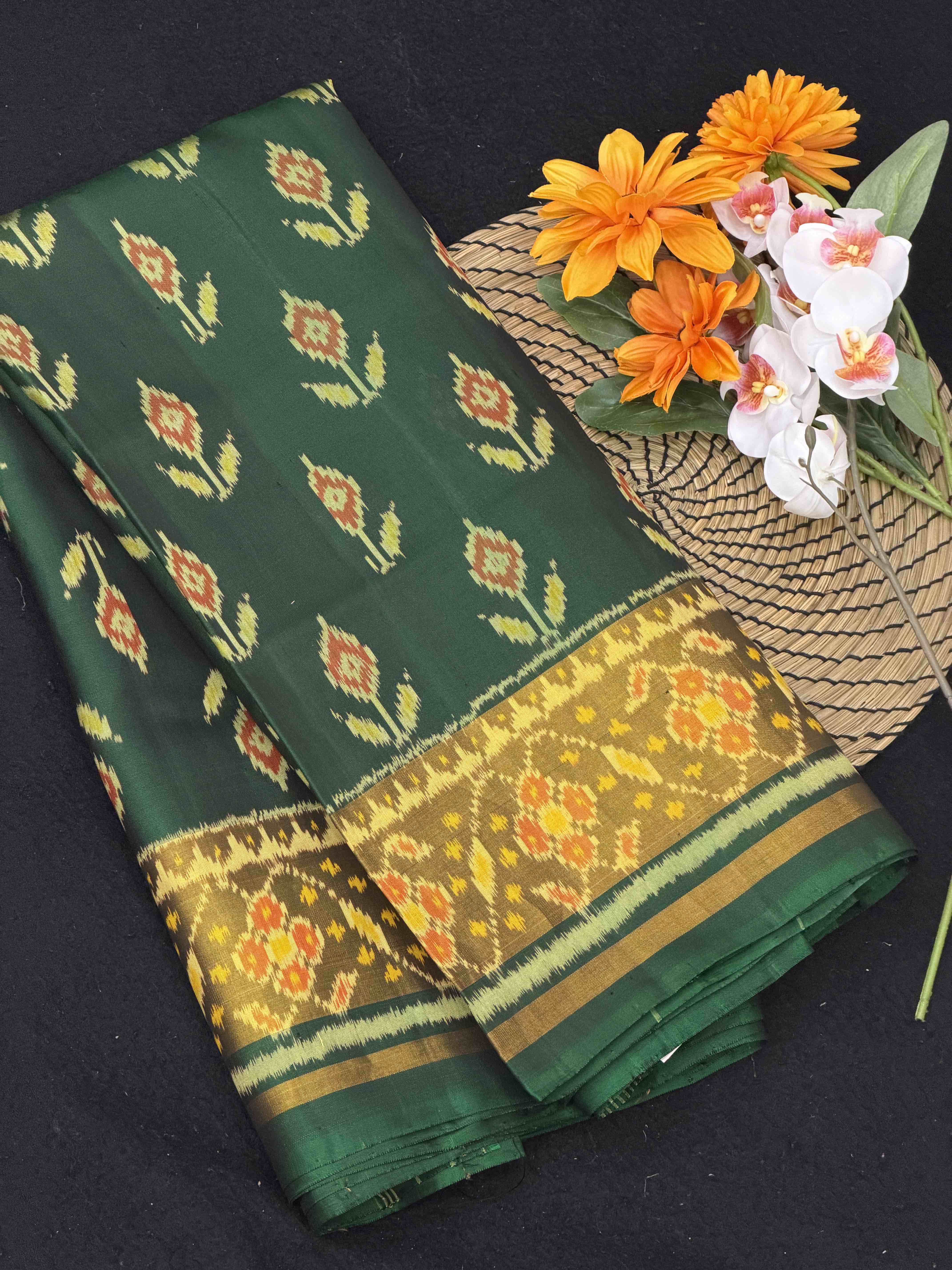 Full green Panbhat Rajkot Patola Saree