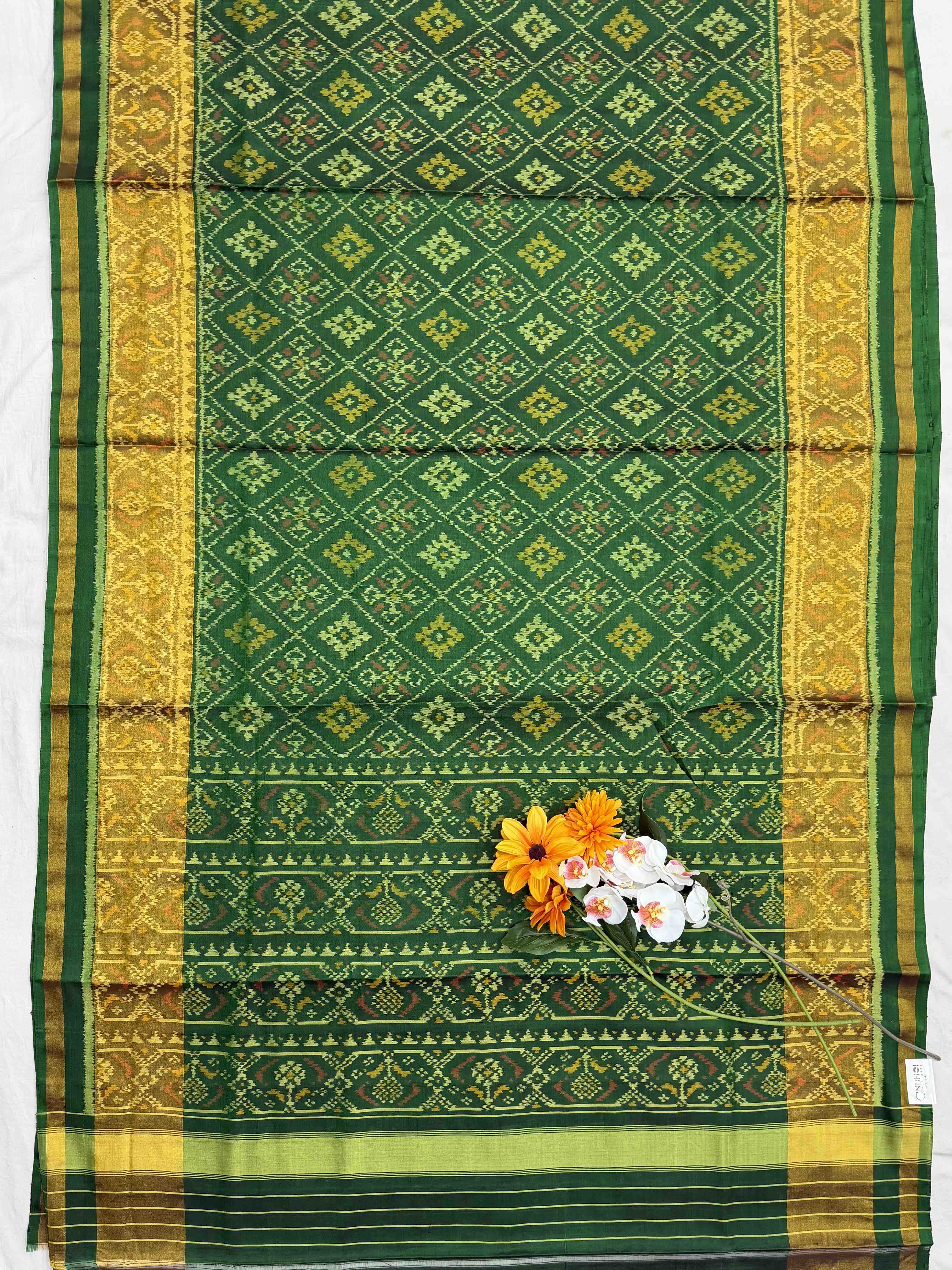 Green tissue border panchanda rajkot patola saree